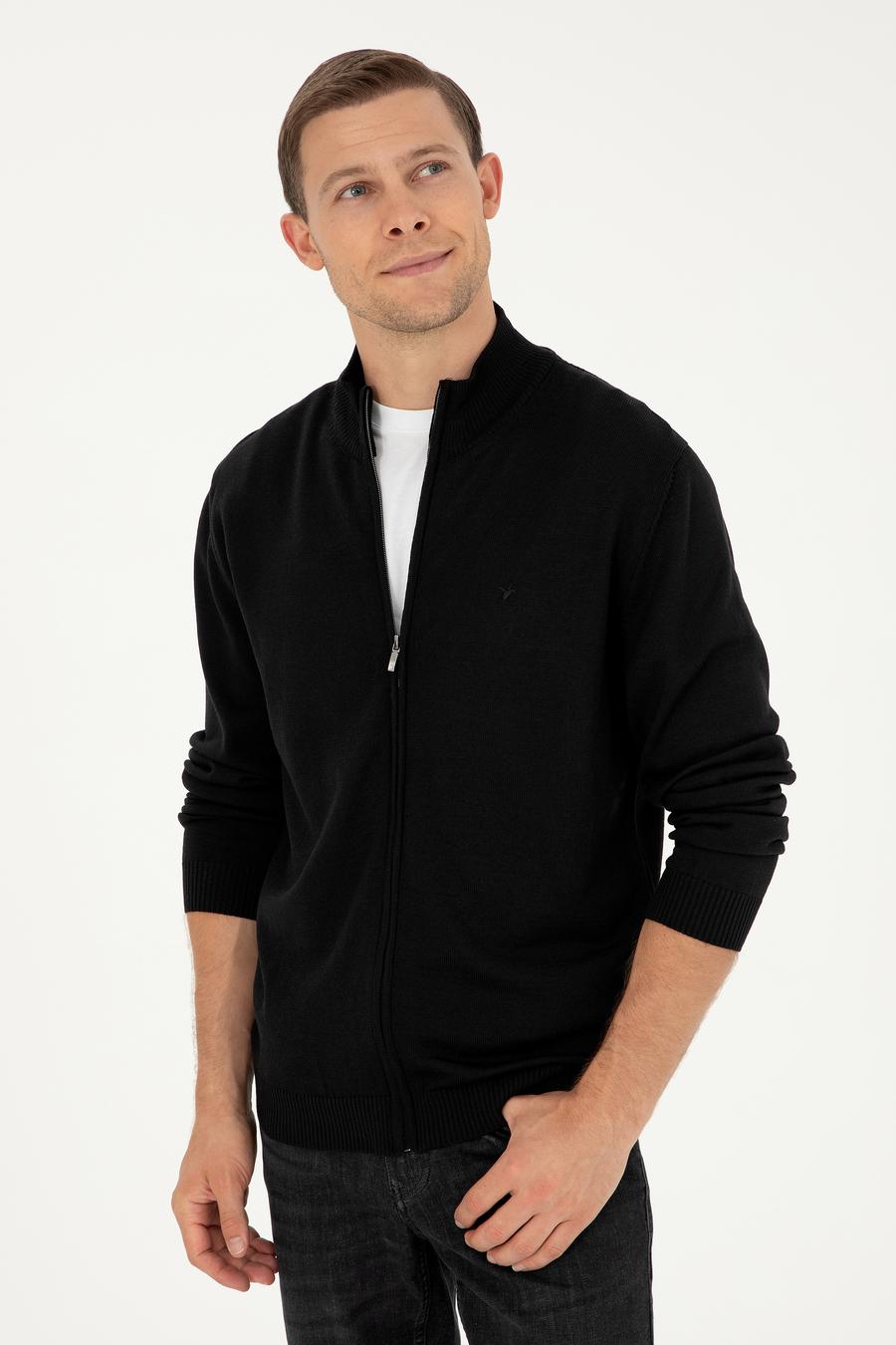 Siyah Regular Fit Triko Hırka - 50275636078
