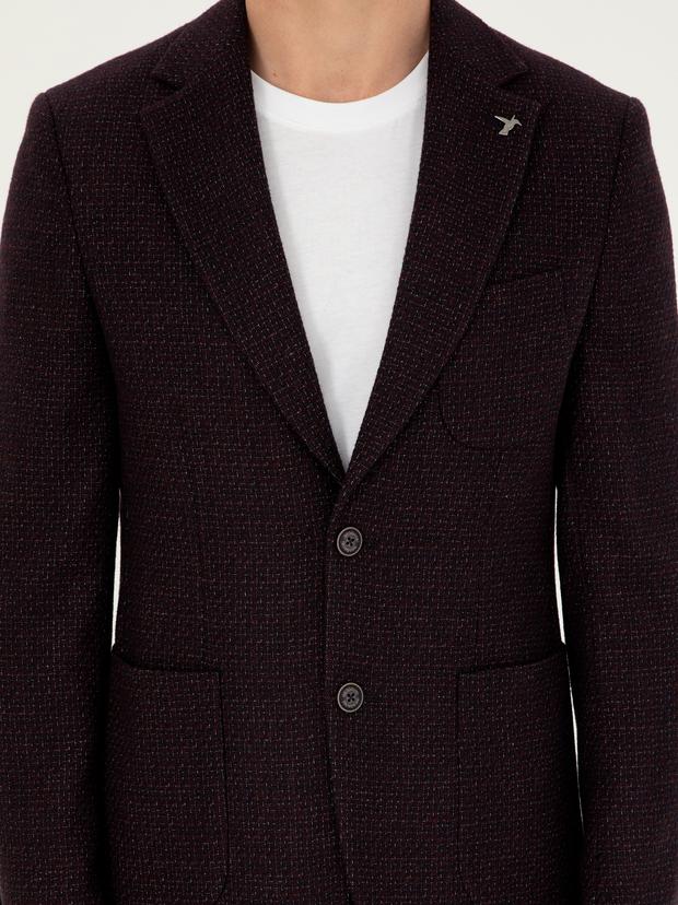 Bordo Slim Fit Yün Karışımlı Ceket