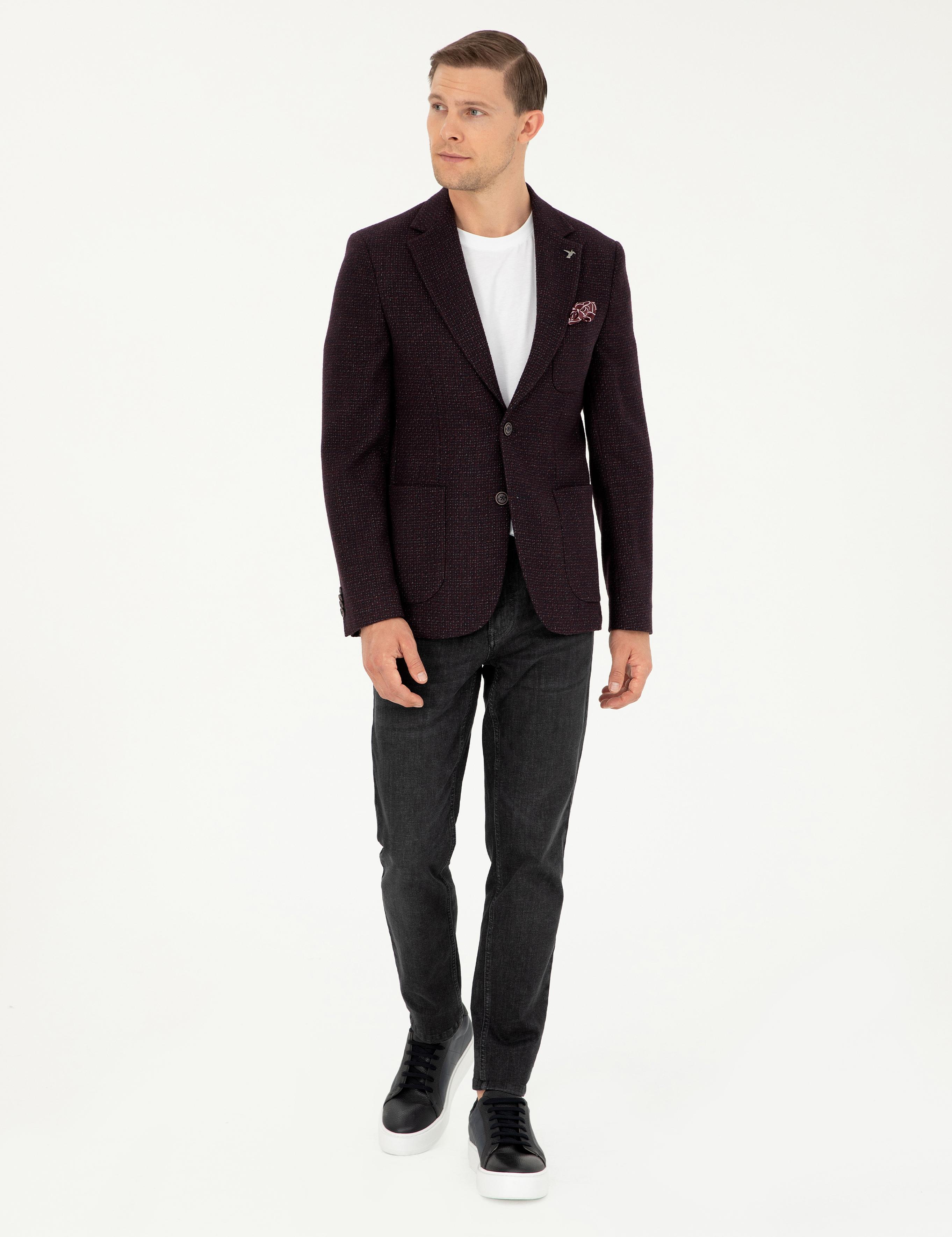 Bordo Slim Fit Yün Karışımlı Ceket - 50290531050