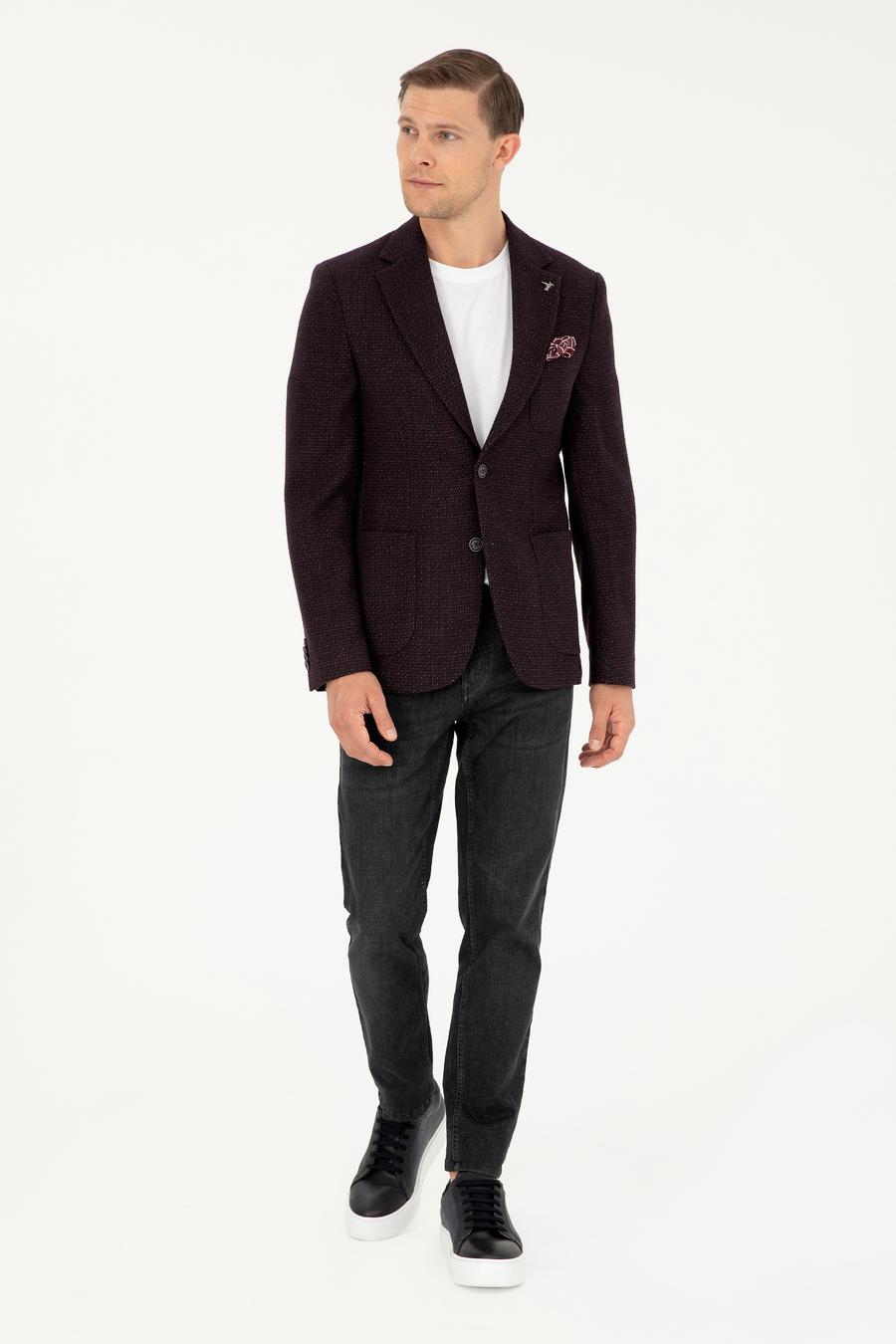 Bordo Slim Fit Yün Karışımlı Ceket - 50290531050