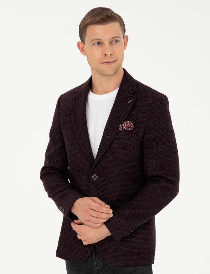 Bordo Slim Fit Yün Karışımlı Ceket