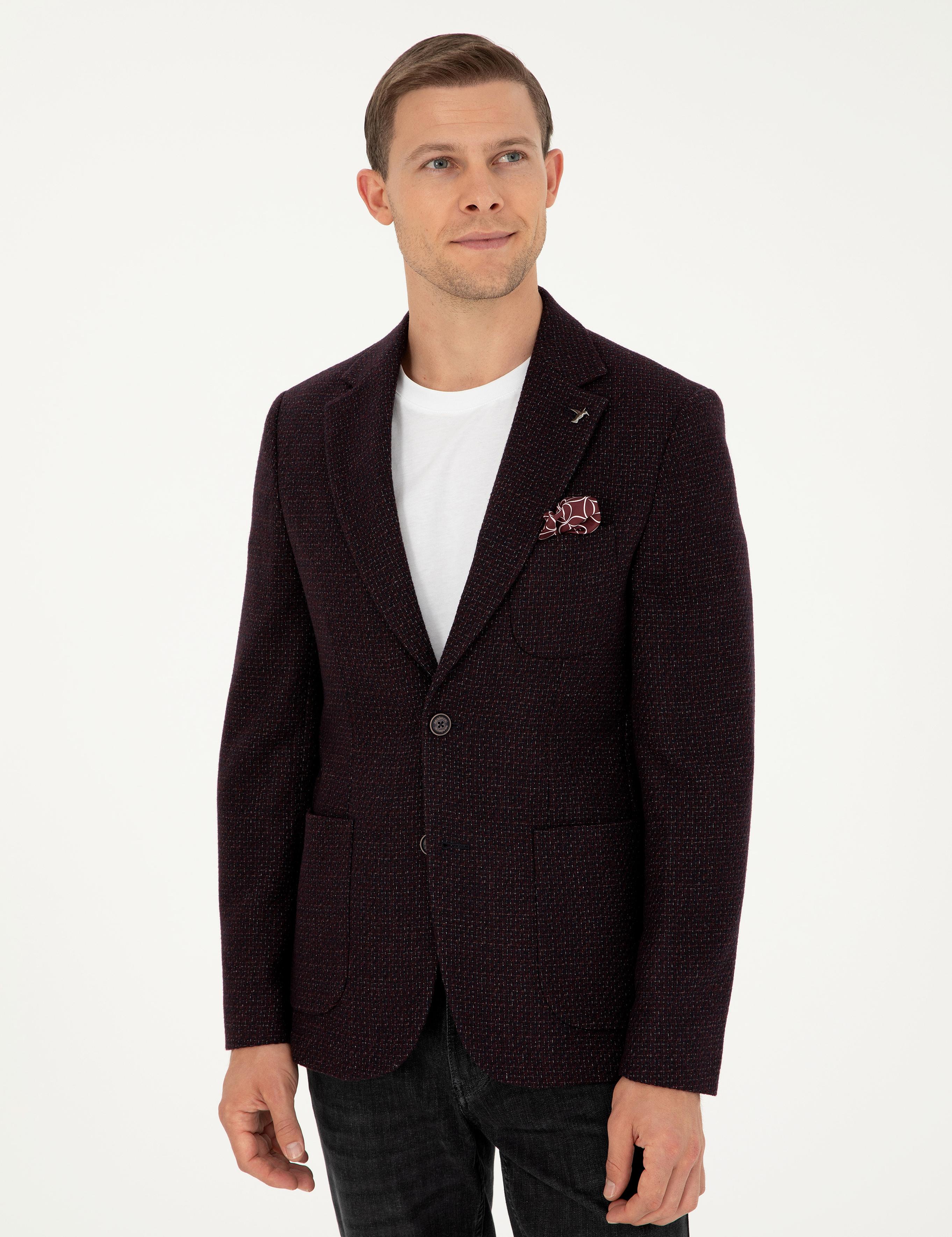 Bordo Slim Fit Yün Karışımlı Ceket - 50290531050
