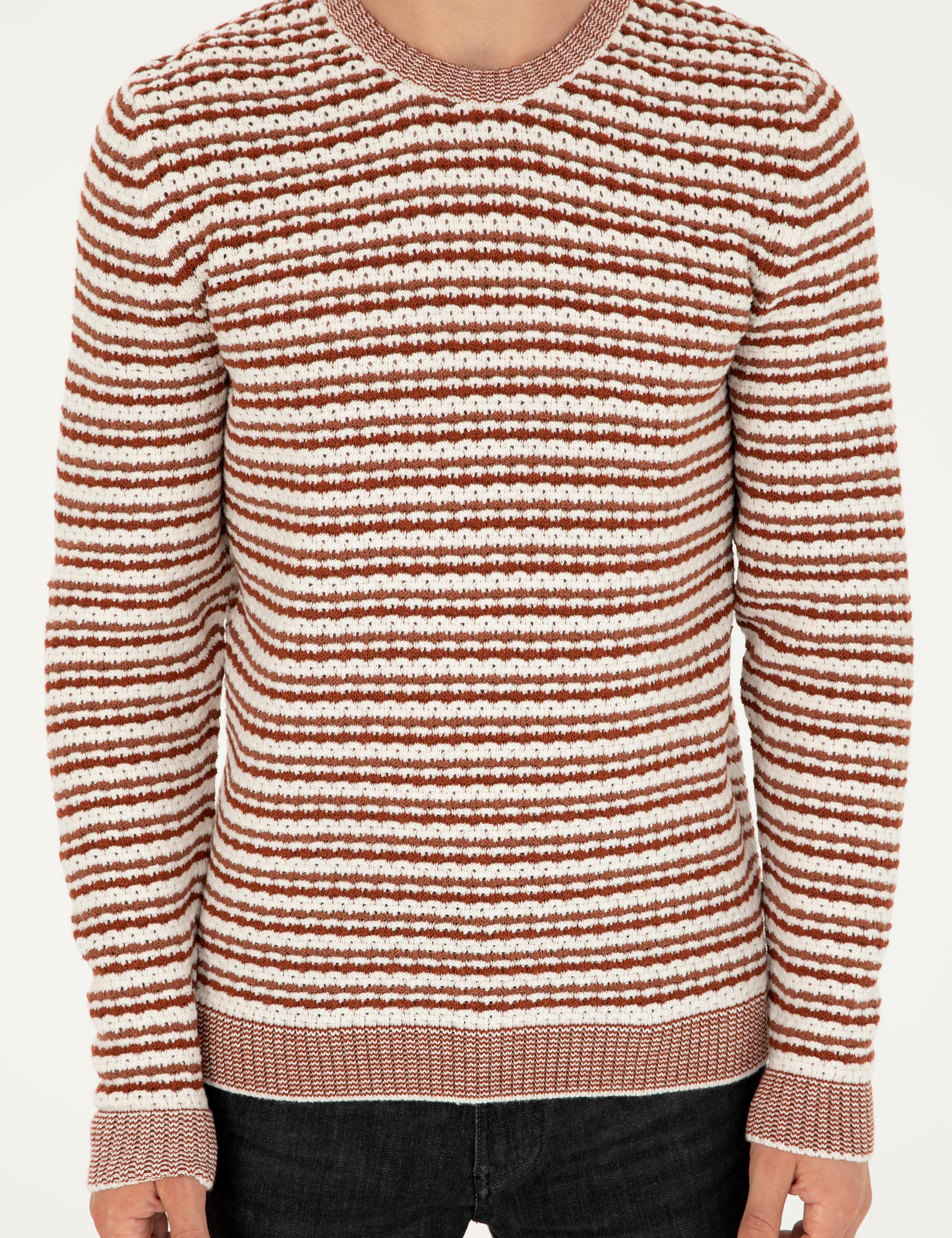 Kiremit Slim Fit Pamuk Karışımlı Bisiklet Yaka Triko Kazak - 50292612037