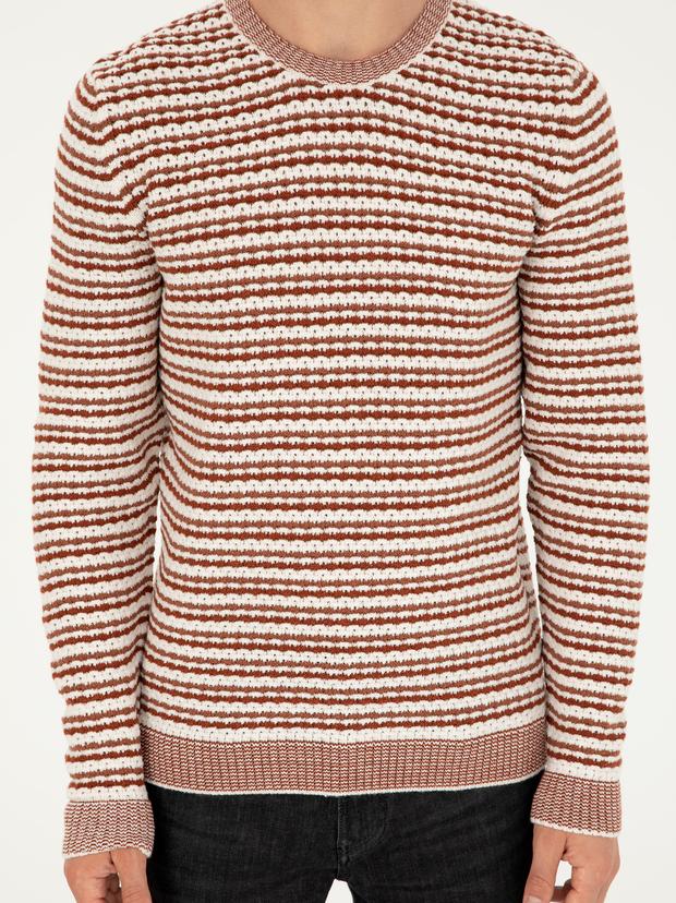 Kiremit Slim Fit Pamuk Karışımlı Bisiklet Yaka Triko Kazak