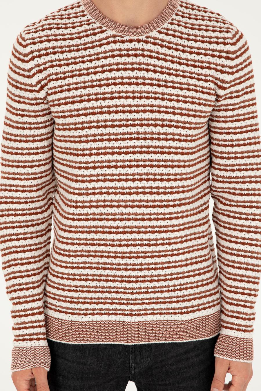Kiremit Slim Fit Pamuk Karışımlı Bisiklet Yaka Triko Kazak - 50292612037