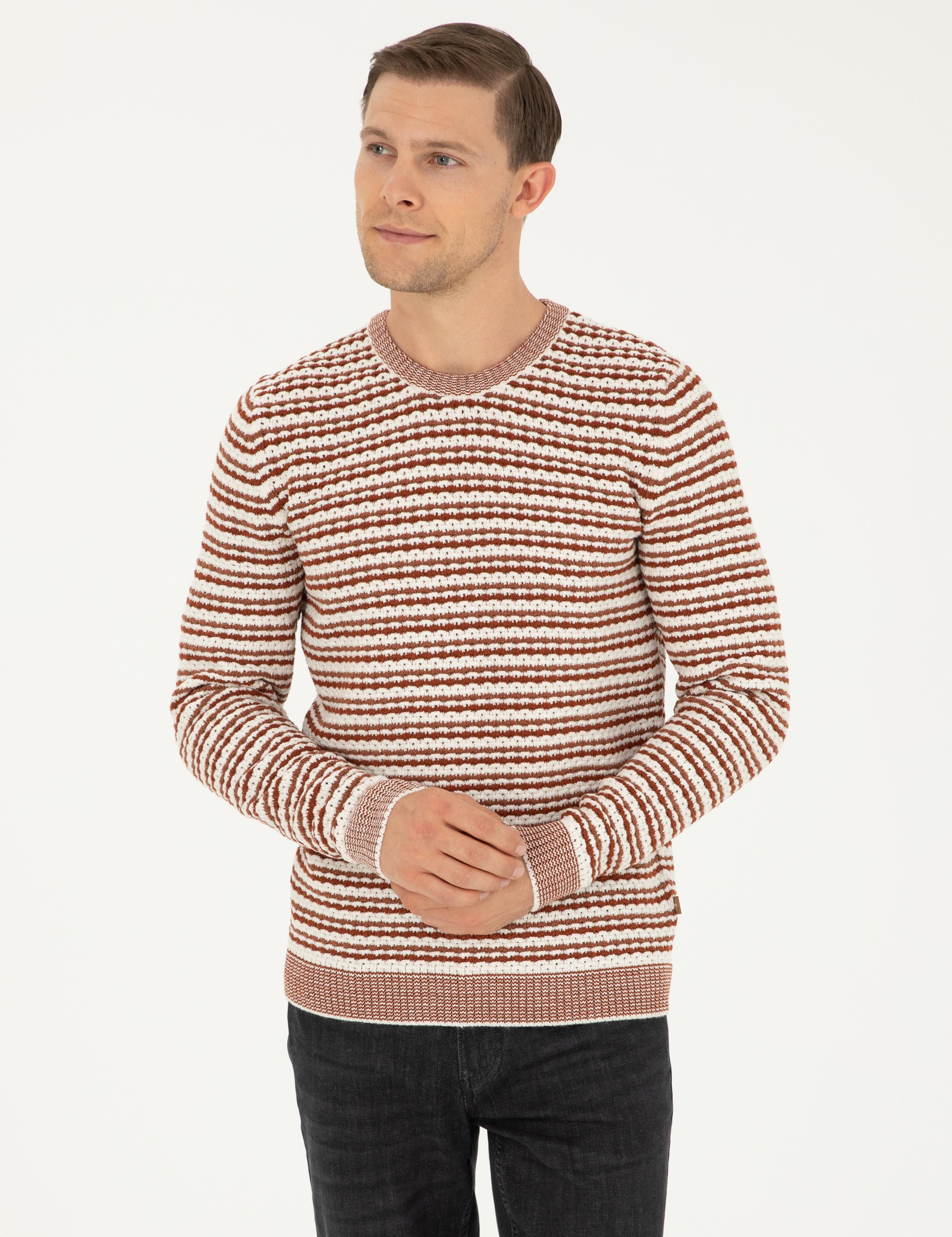 Kiremit Slim Fit Pamuk Karışımlı Bisiklet Yaka Triko Kazak - 50292612037