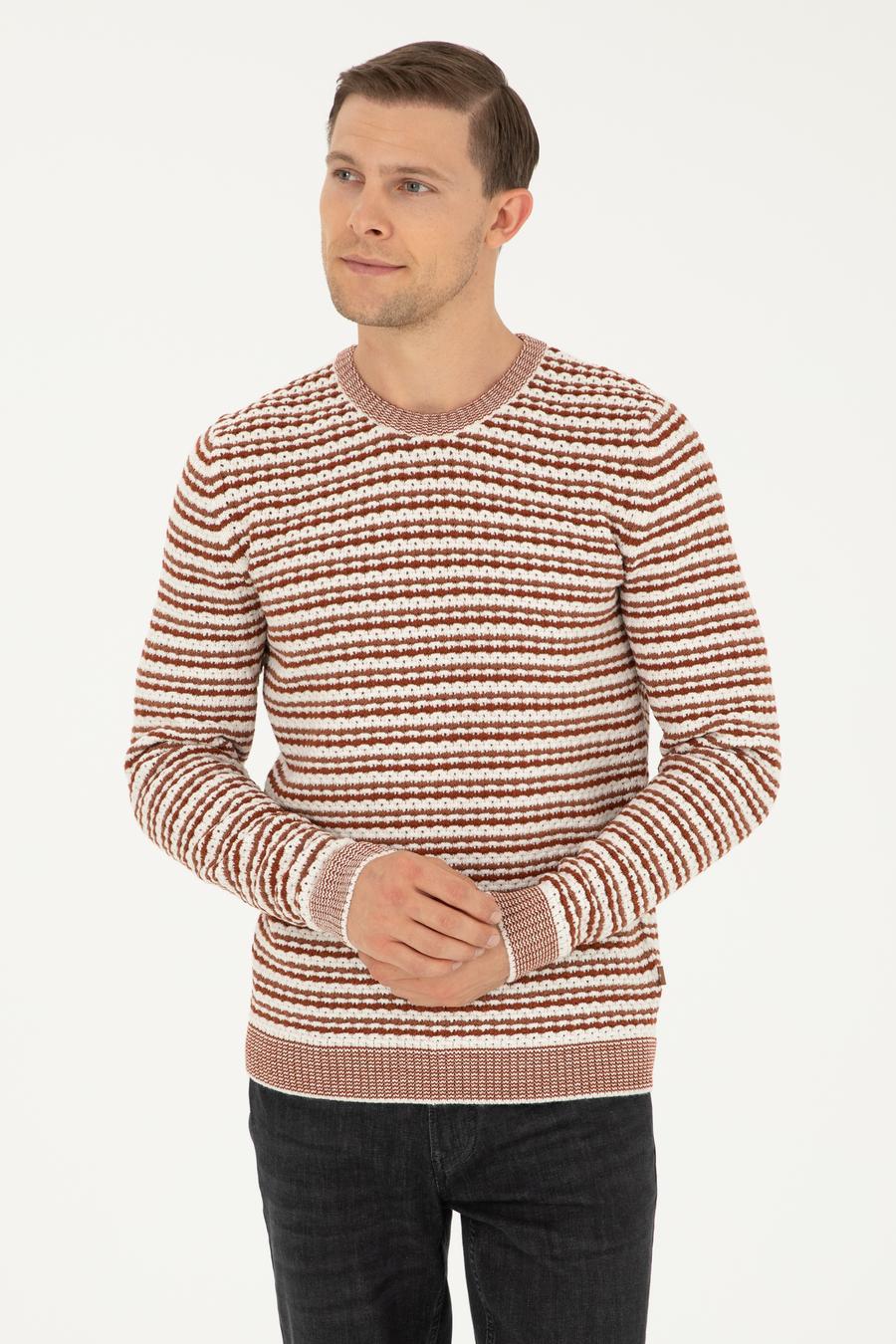 Kiremit Slim Fit Pamuk Karışımlı Bisiklet Yaka Triko Kazak - 50292612037