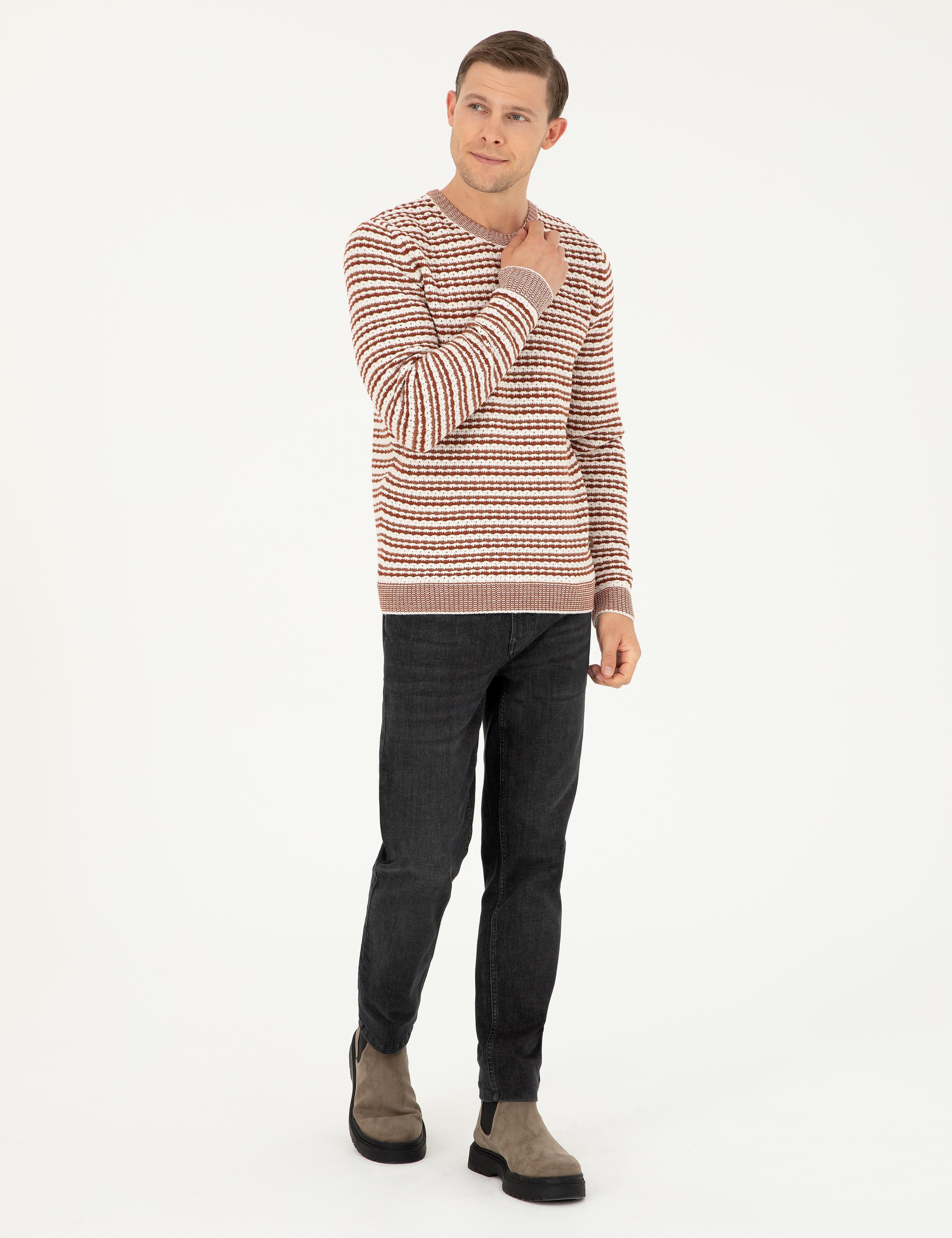 Kiremit Slim Fit Pamuk Karışımlı Bisiklet Yaka Triko Kazak - 50292612037