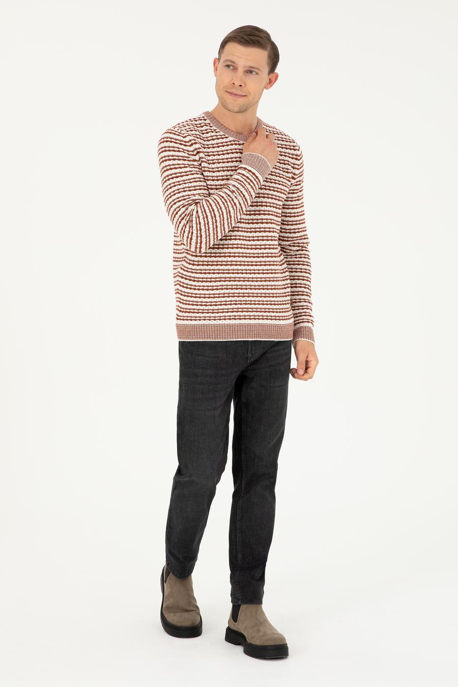 Kiremit Slim Fit Pamuk Karışımlı Bisiklet Yaka Triko Kazak - 50292612037