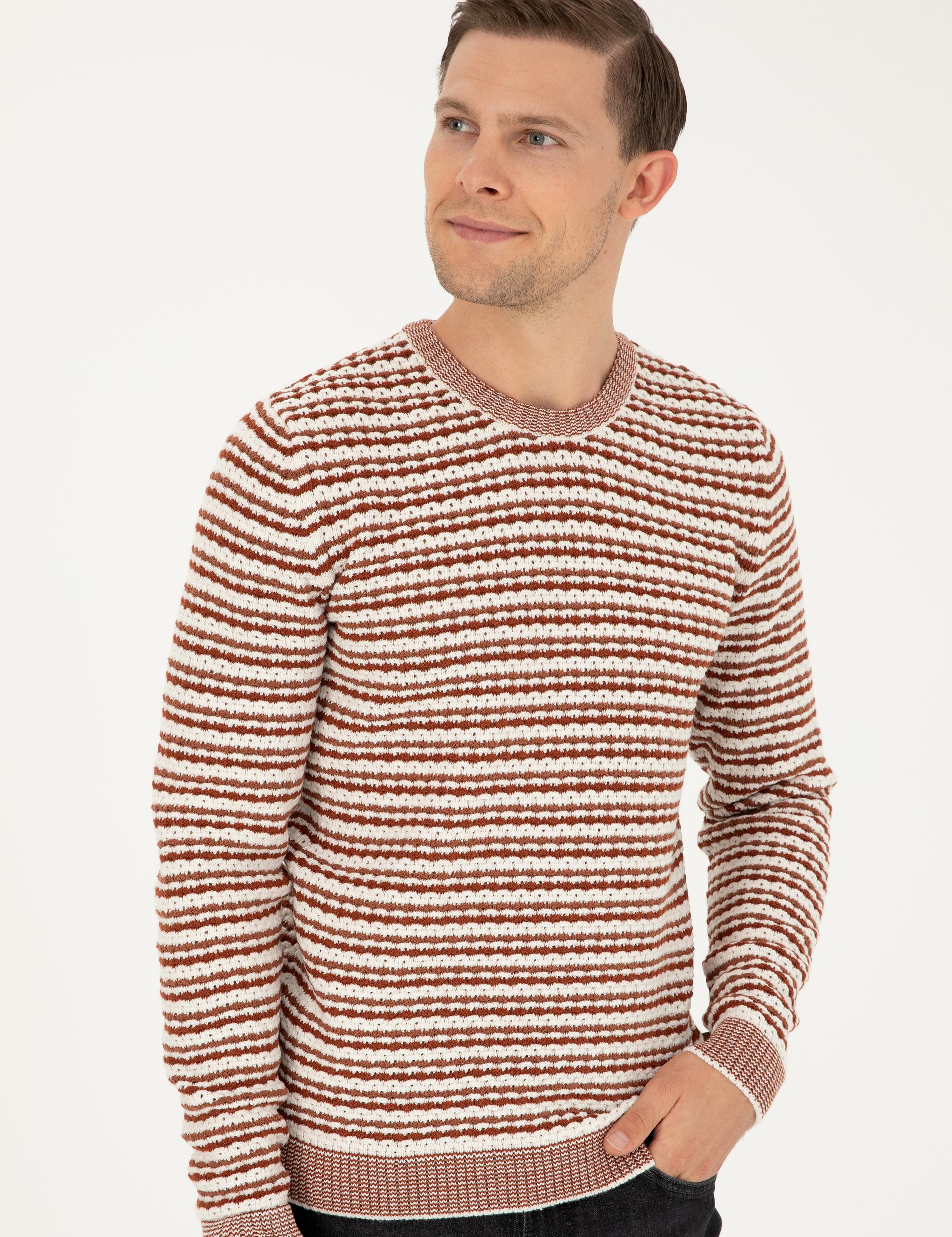 Kiremit Slim Fit Pamuk Karışımlı Bisiklet Yaka Triko Kazak - 50292612037