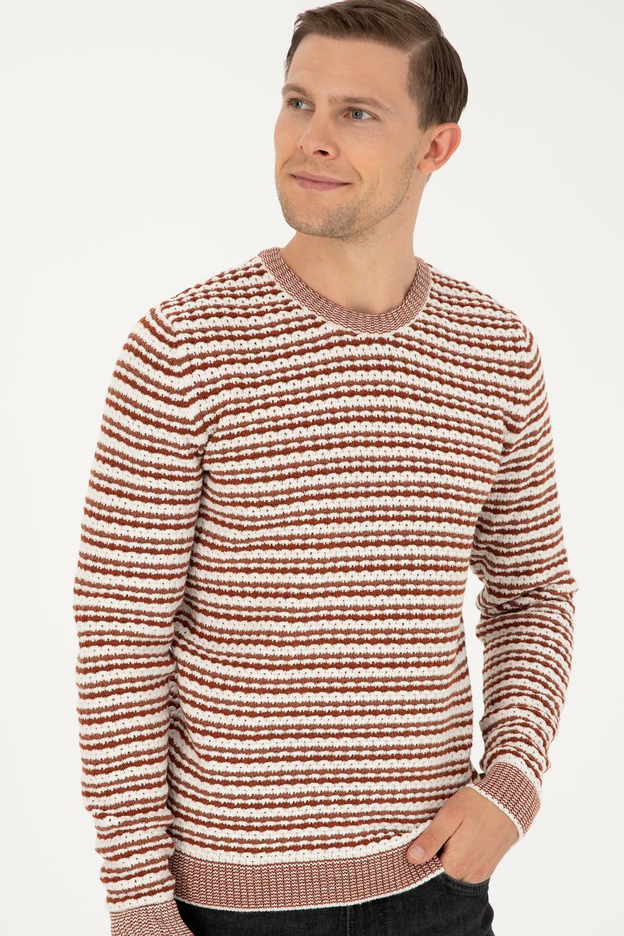 Kiremit Slim Fit Pamuk Karışımlı Bisiklet Yaka Triko Kazak - 50292612037