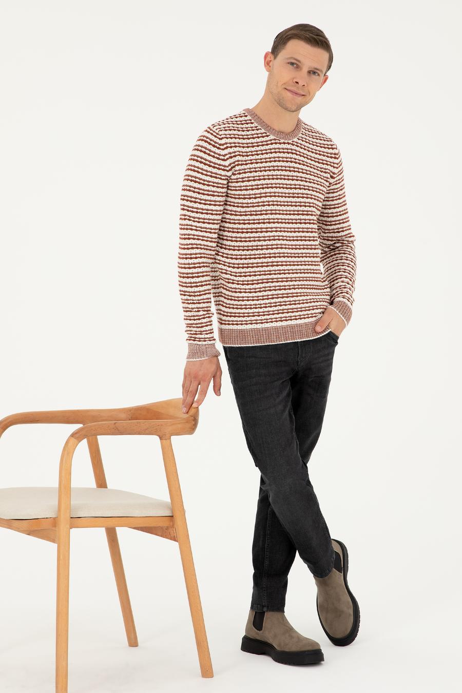 Kiremit Slim Fit Pamuk Karışımlı Bisiklet Yaka Triko Kazak - 50292612037