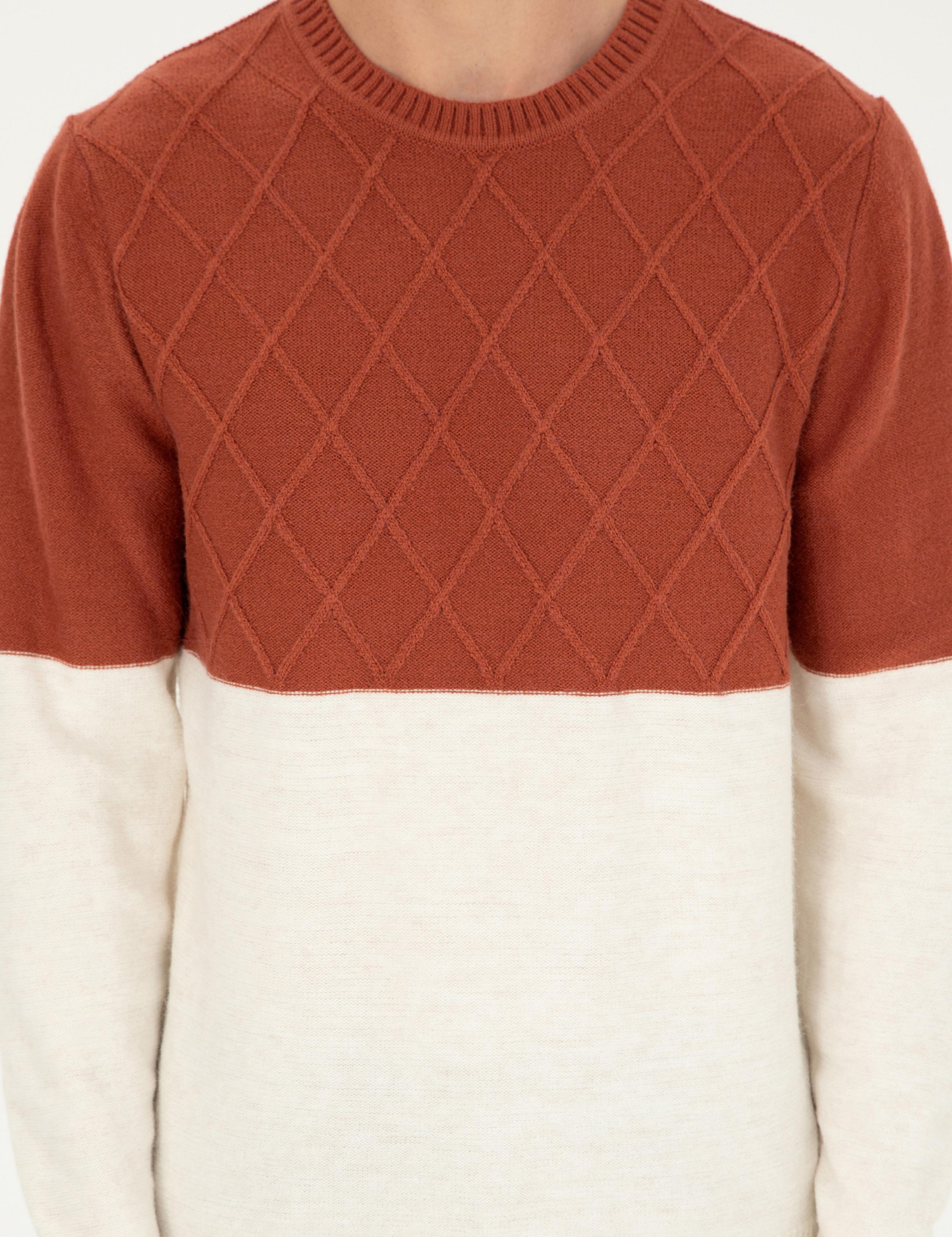 Kiremit Slim Fit Bisiklet Yaka Triko Kazak - 50292568023