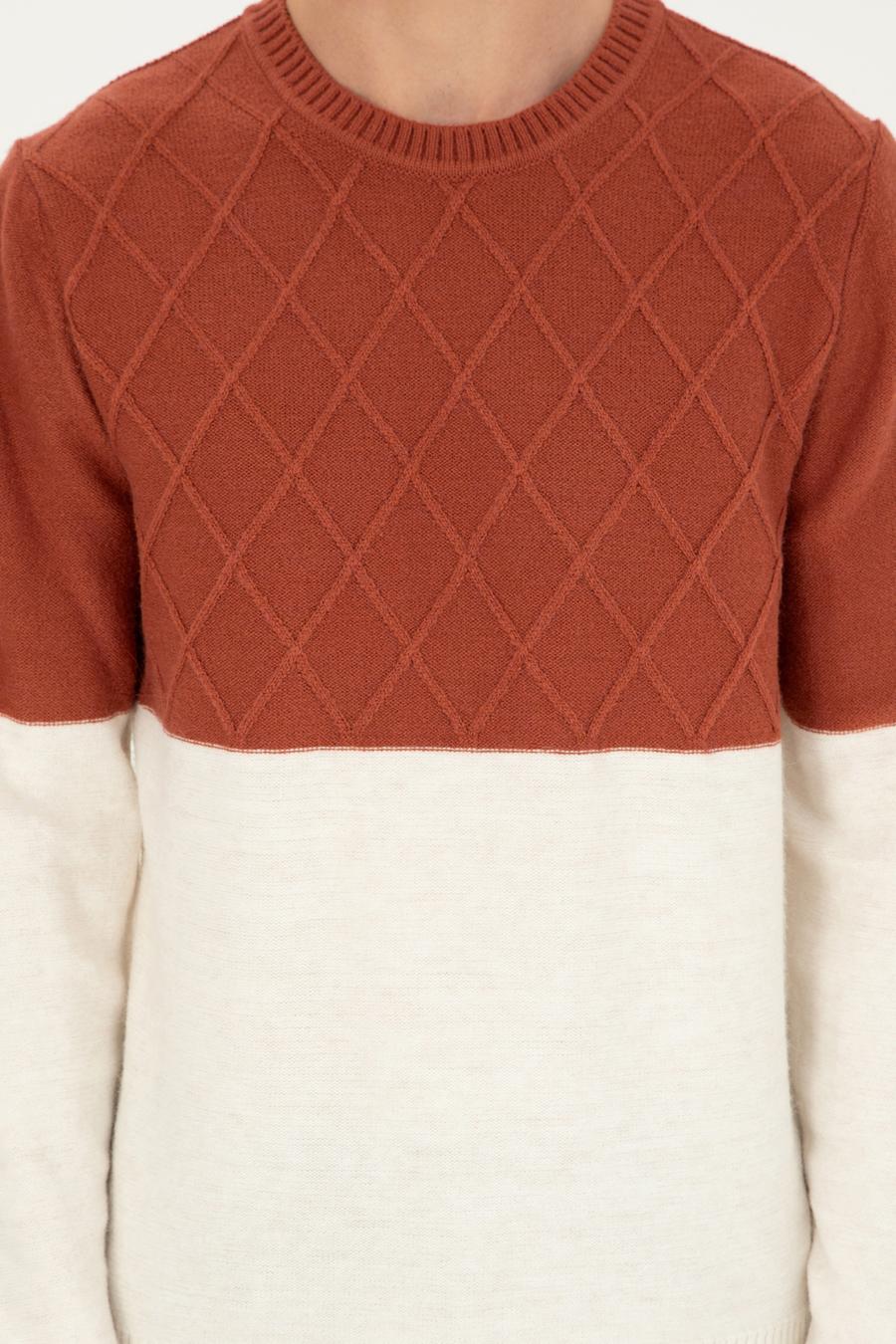 Kiremit Slim Fit Bisiklet Yaka Triko Kazak - 50292568023