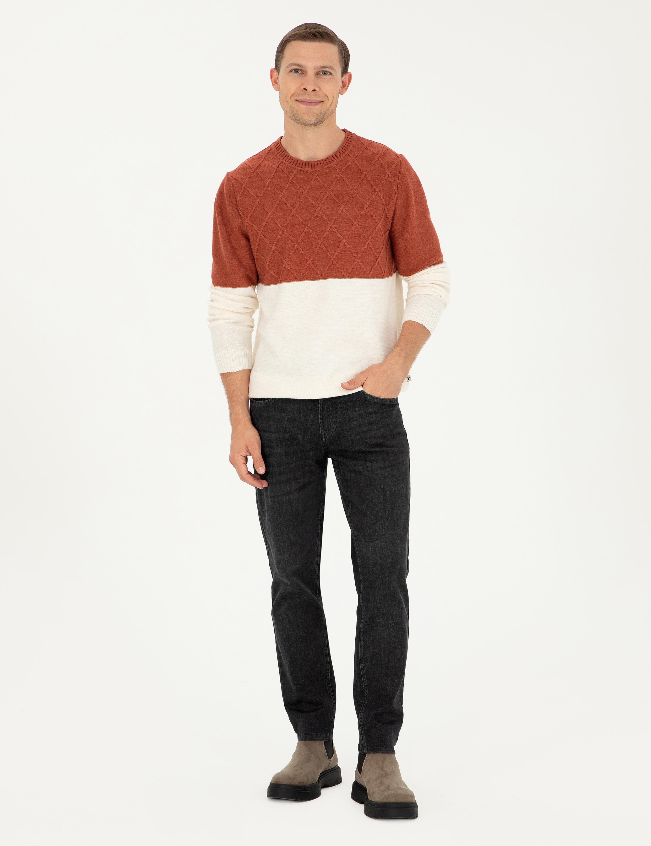 Kiremit Slim Fit Bisiklet Yaka Triko Kazak - 50292568023