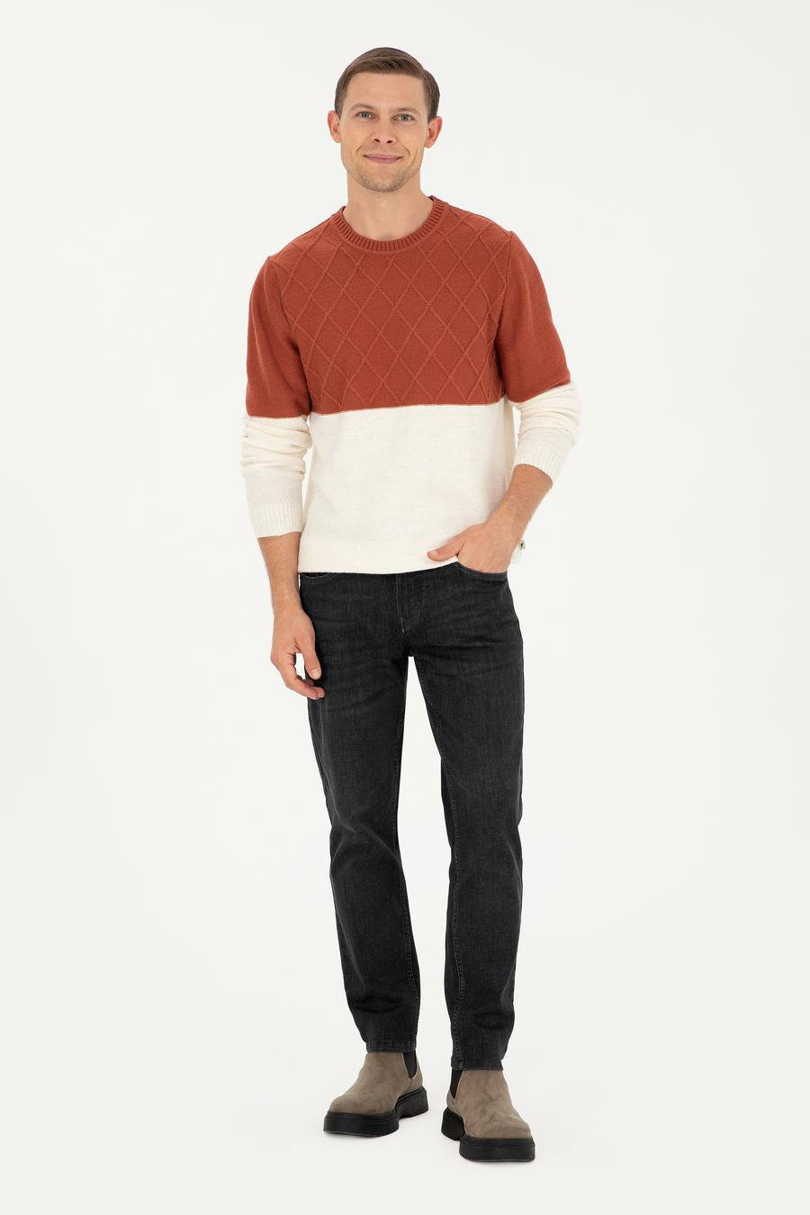 Kiremit Slim Fit Bisiklet Yaka Triko Kazak - 50292568023