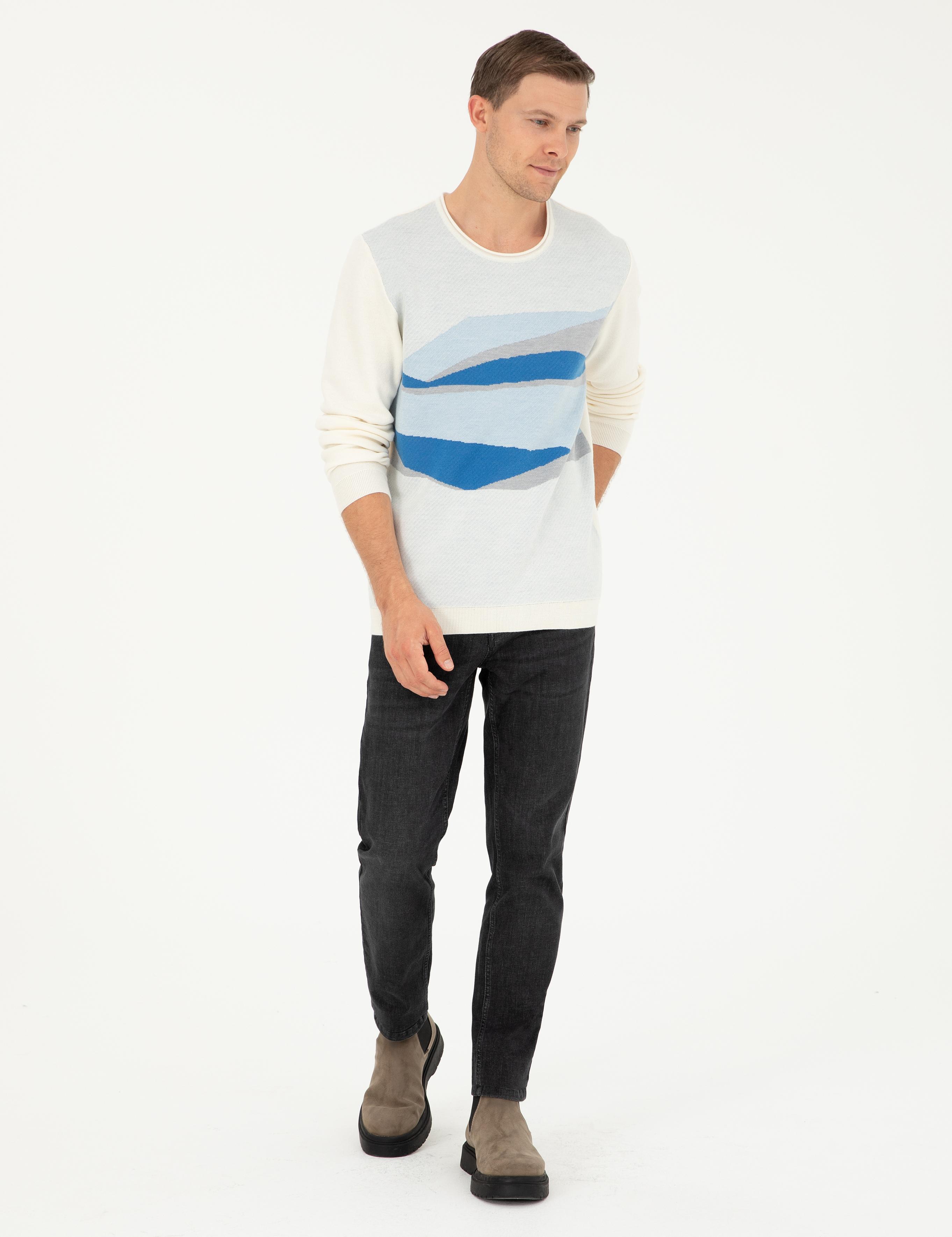 Beyaz Slim Fit Yün Karışımlı Bisiklet Yaka Triko Kazak - 50271657179