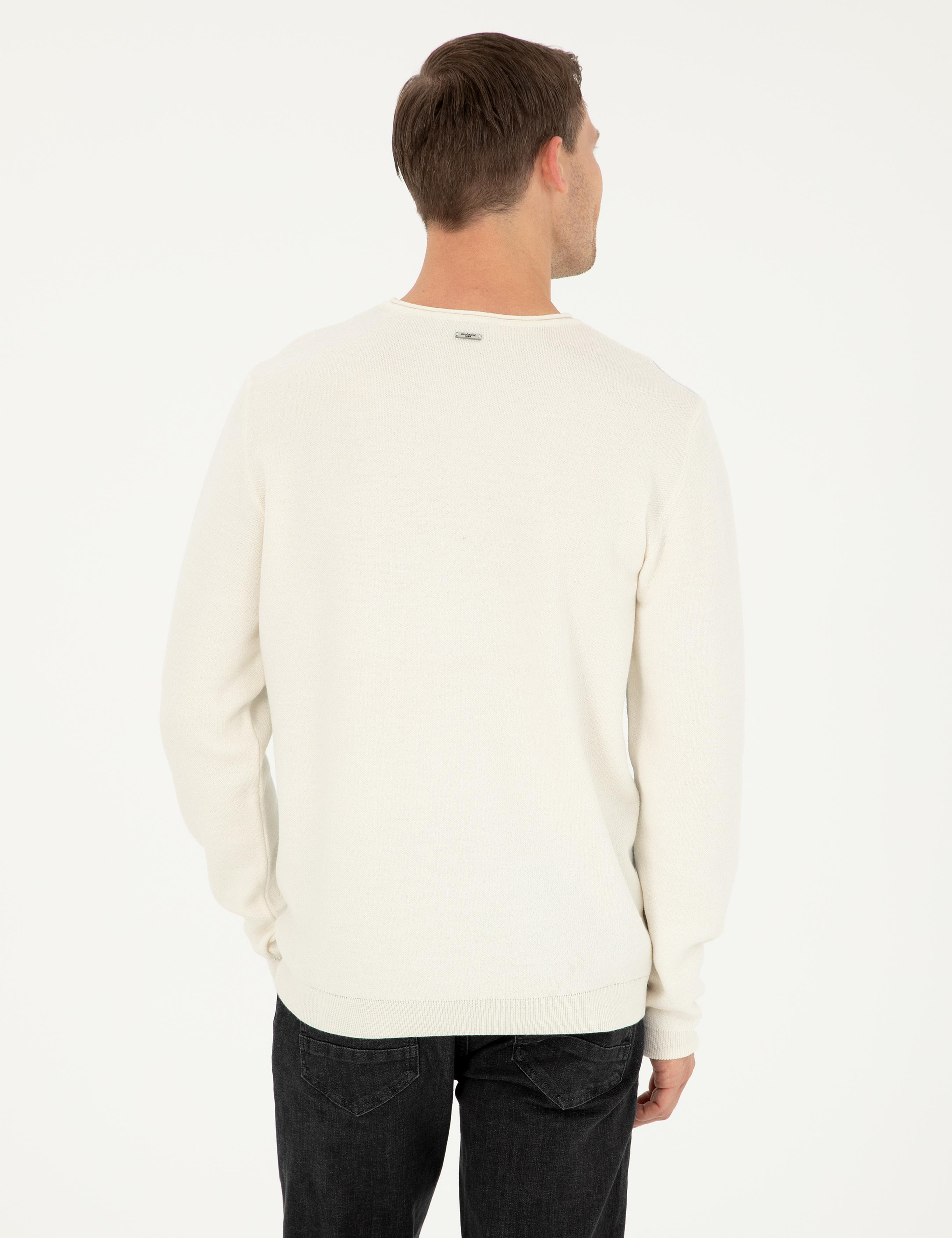 Beyaz Slim Fit Yün Karışımlı Bisiklet Yaka Triko Kazak - 50271657179