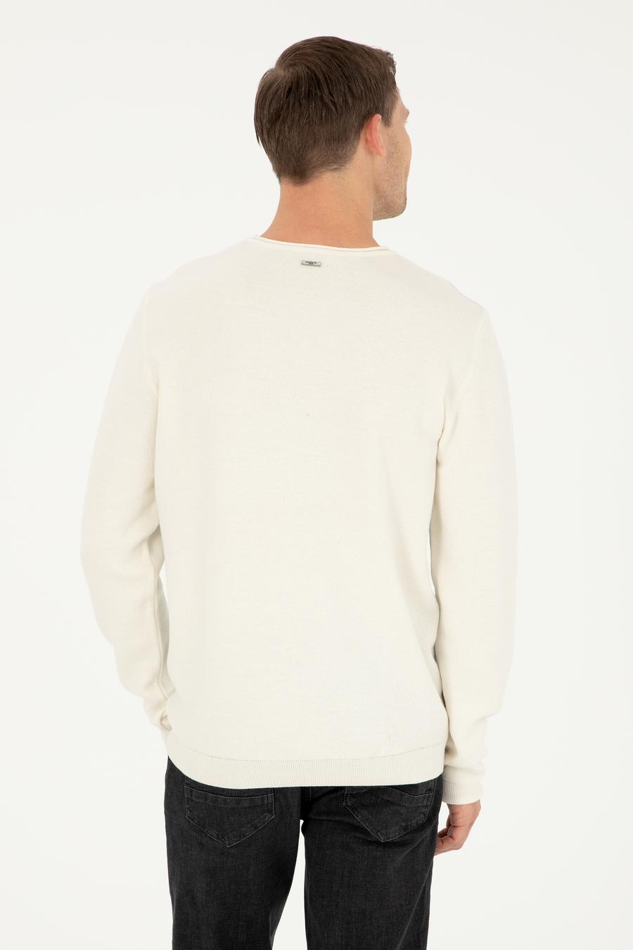 Beyaz Slim Fit Yün Karışımlı Bisiklet Yaka Triko Kazak - 50271657179