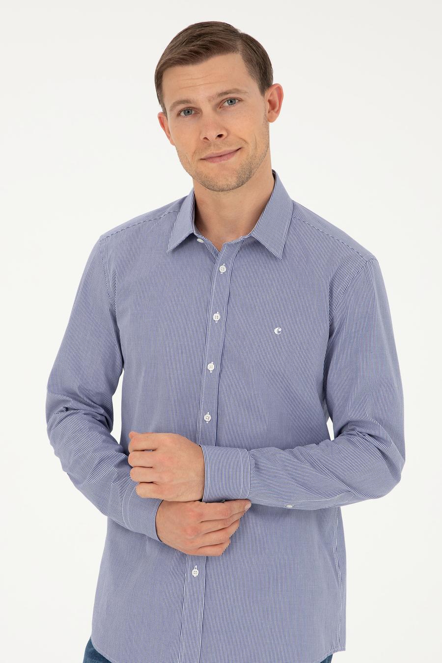 Lacivert Slim Fit Pamuklu Çizgili Gömlek - 50291357007
