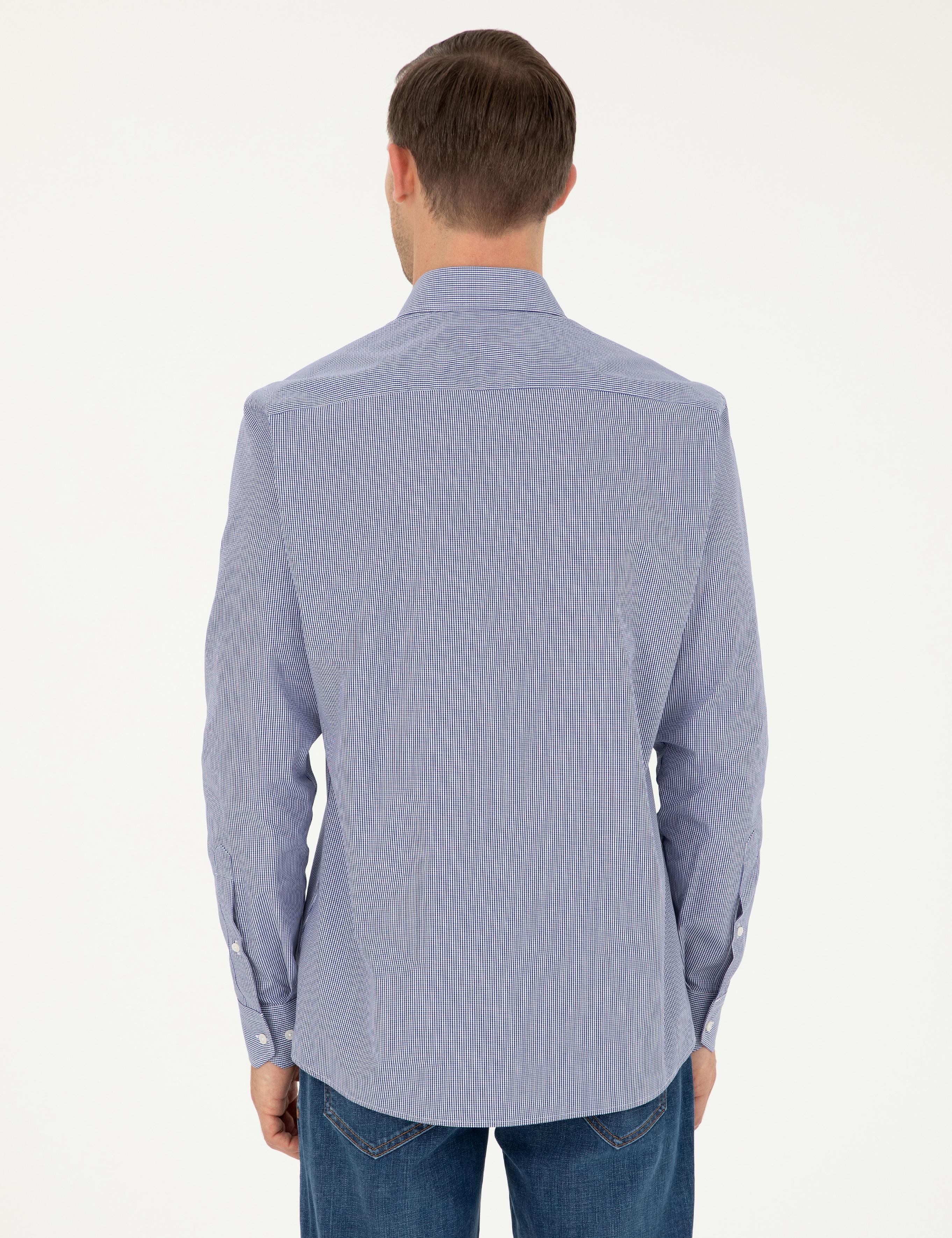 Lacivert Slim Fit Pamuklu Çizgili Gömlek - 50291357007