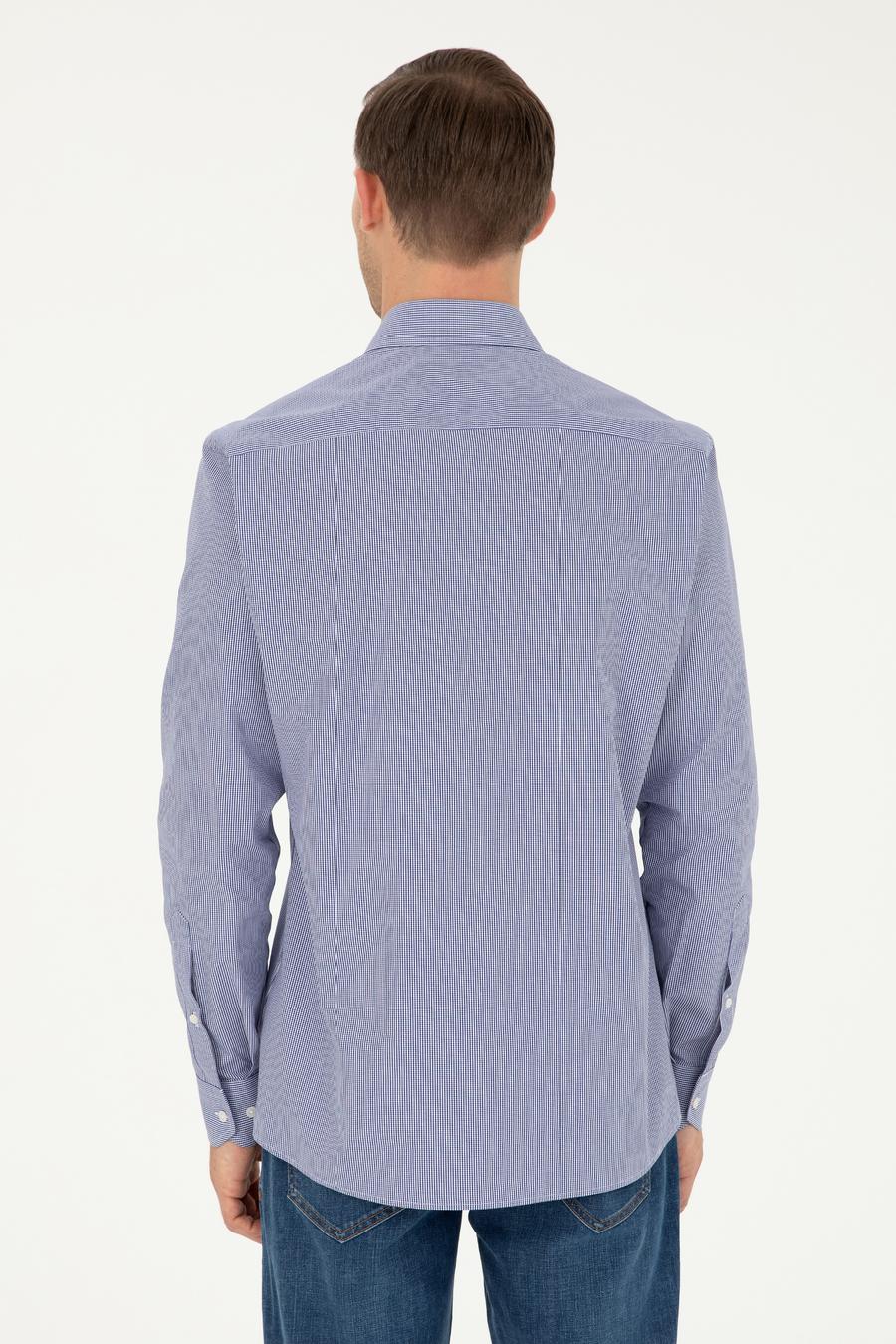 Lacivert Slim Fit Pamuklu Çizgili Gömlek - 50291357007