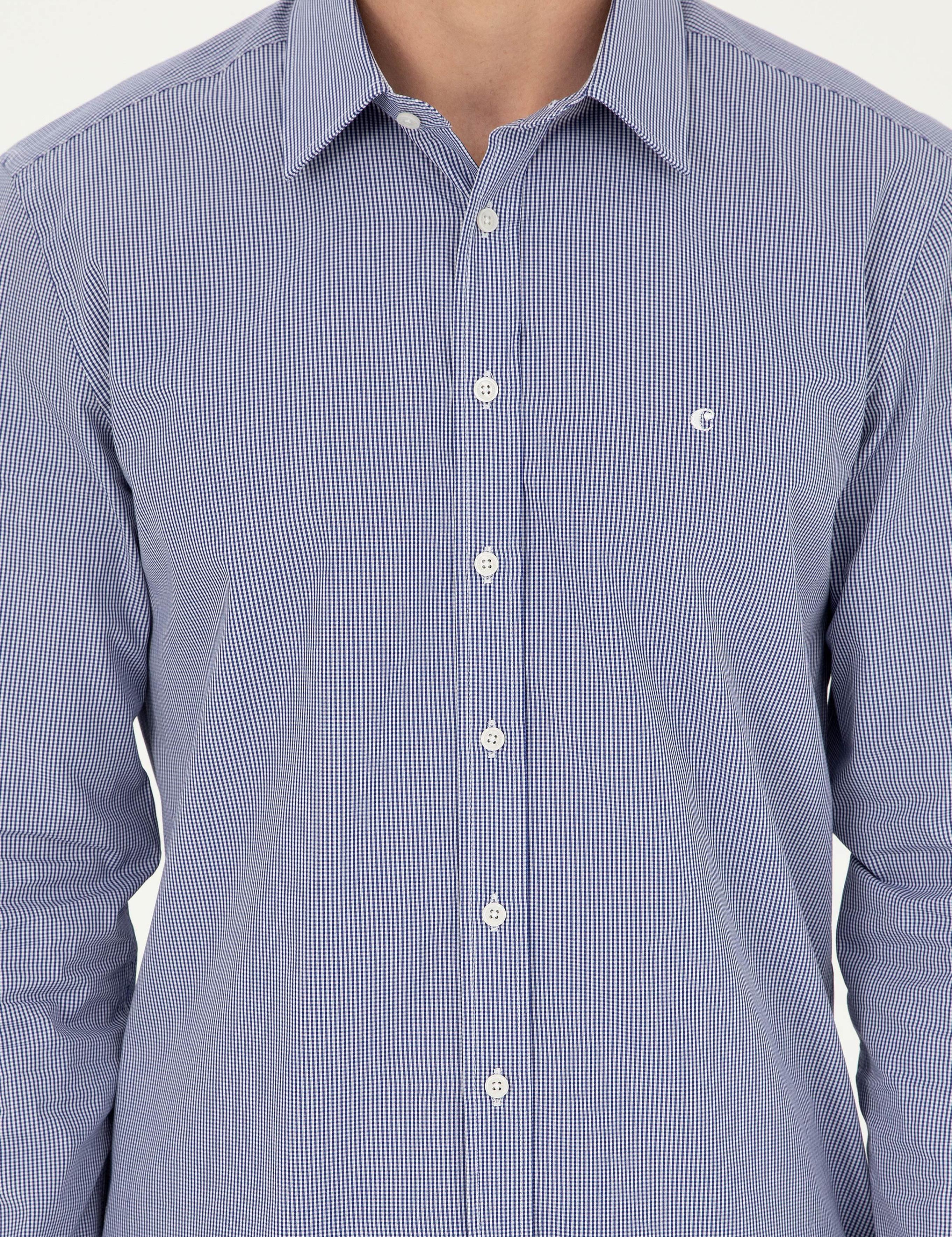 Lacivert Slim Fit Pamuklu Çizgili Gömlek - 50291357007