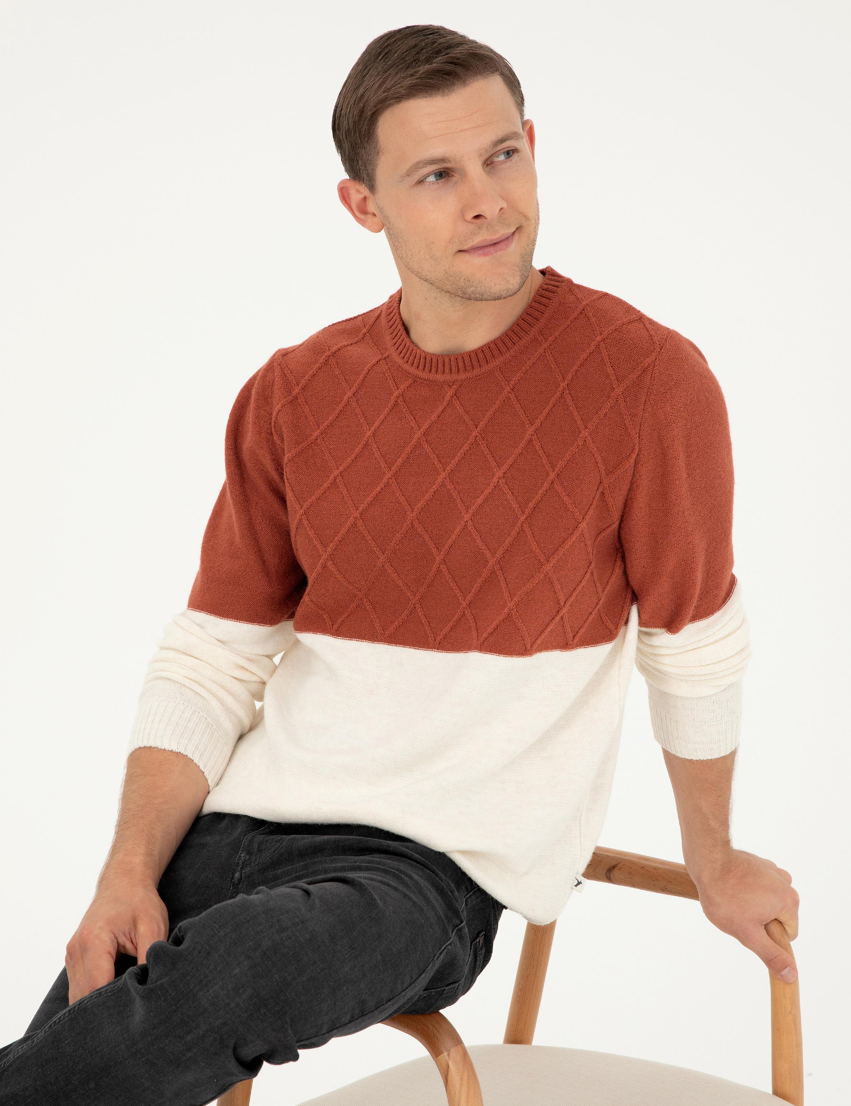 Kiremit Slim Fit Bisiklet Yaka Triko Kazak - 50292568023