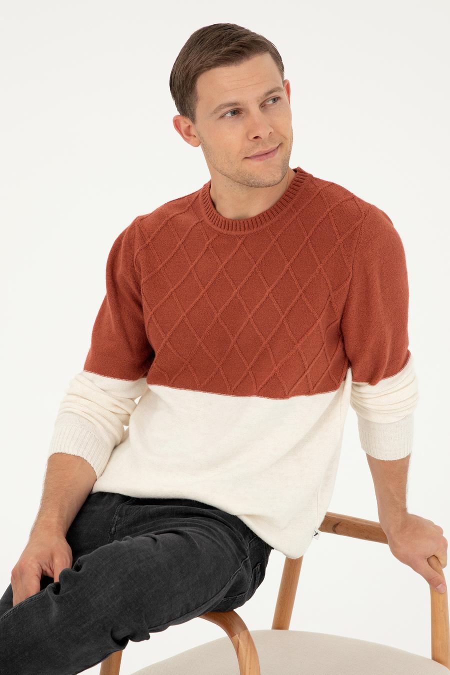 Kiremit Slim Fit Bisiklet Yaka Triko Kazak - 50292568023