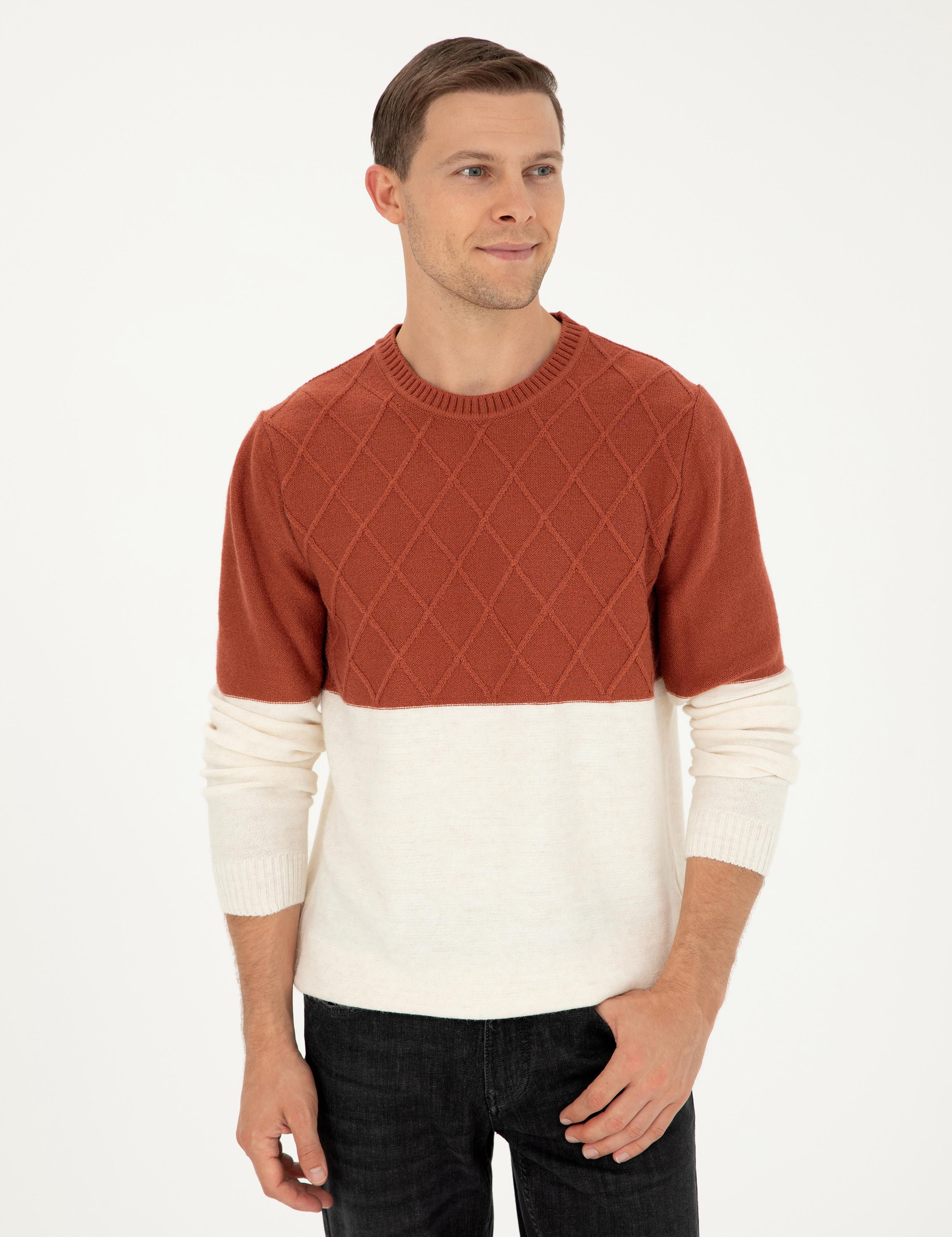Kiremit Slim Fit Bisiklet Yaka Triko Kazak - 50292568023