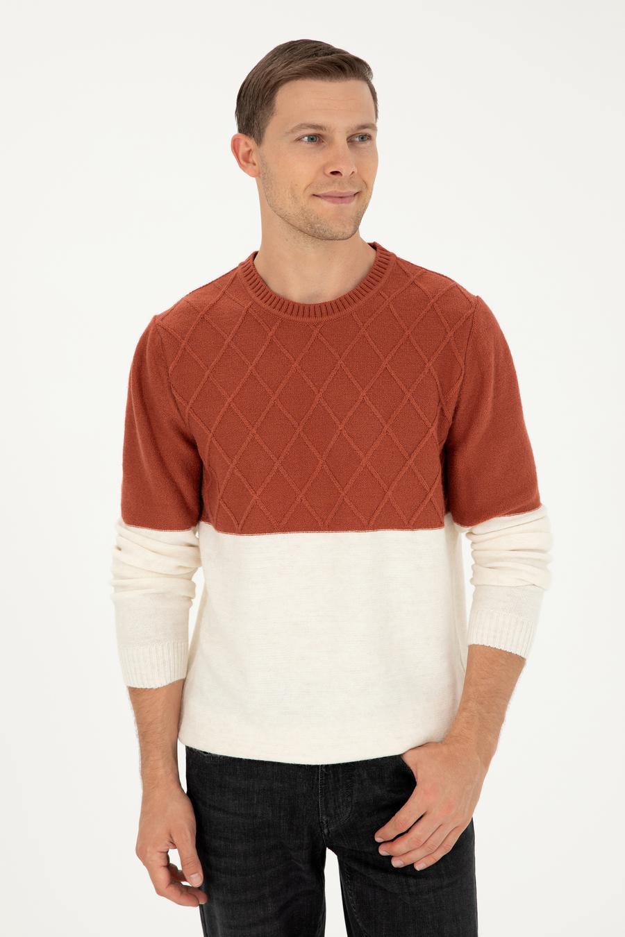 Kiremit Slim Fit Bisiklet Yaka Triko Kazak - 50292568023