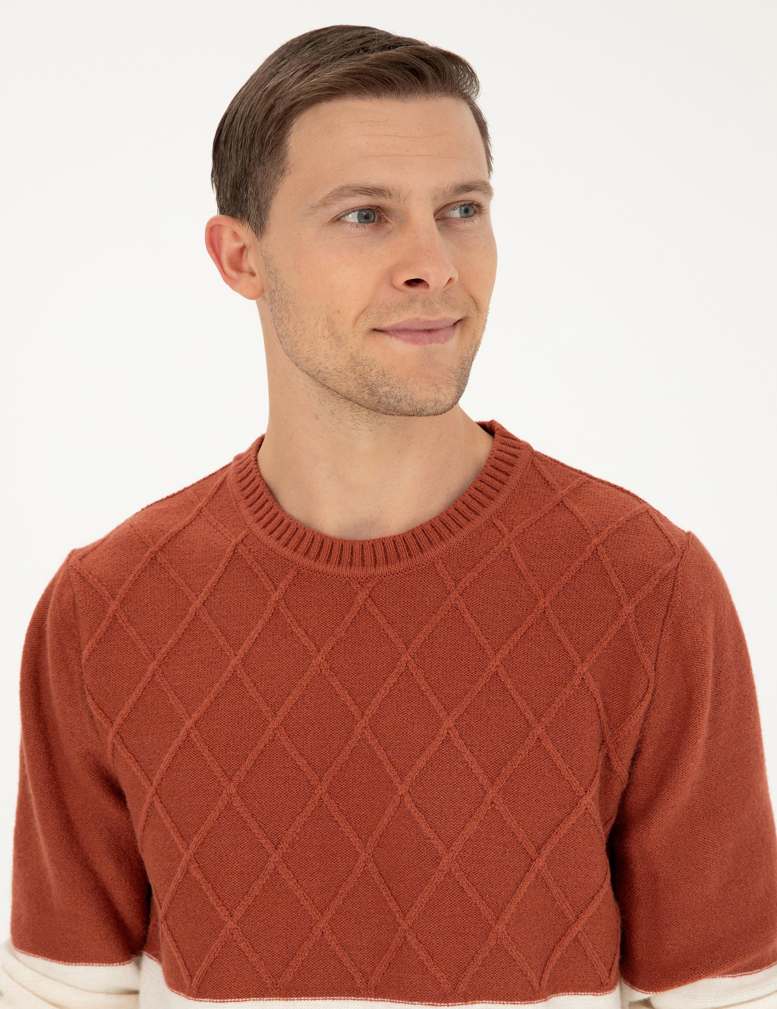 Kiremit Slim Fit Bisiklet Yaka Triko Kazak - 50292568023