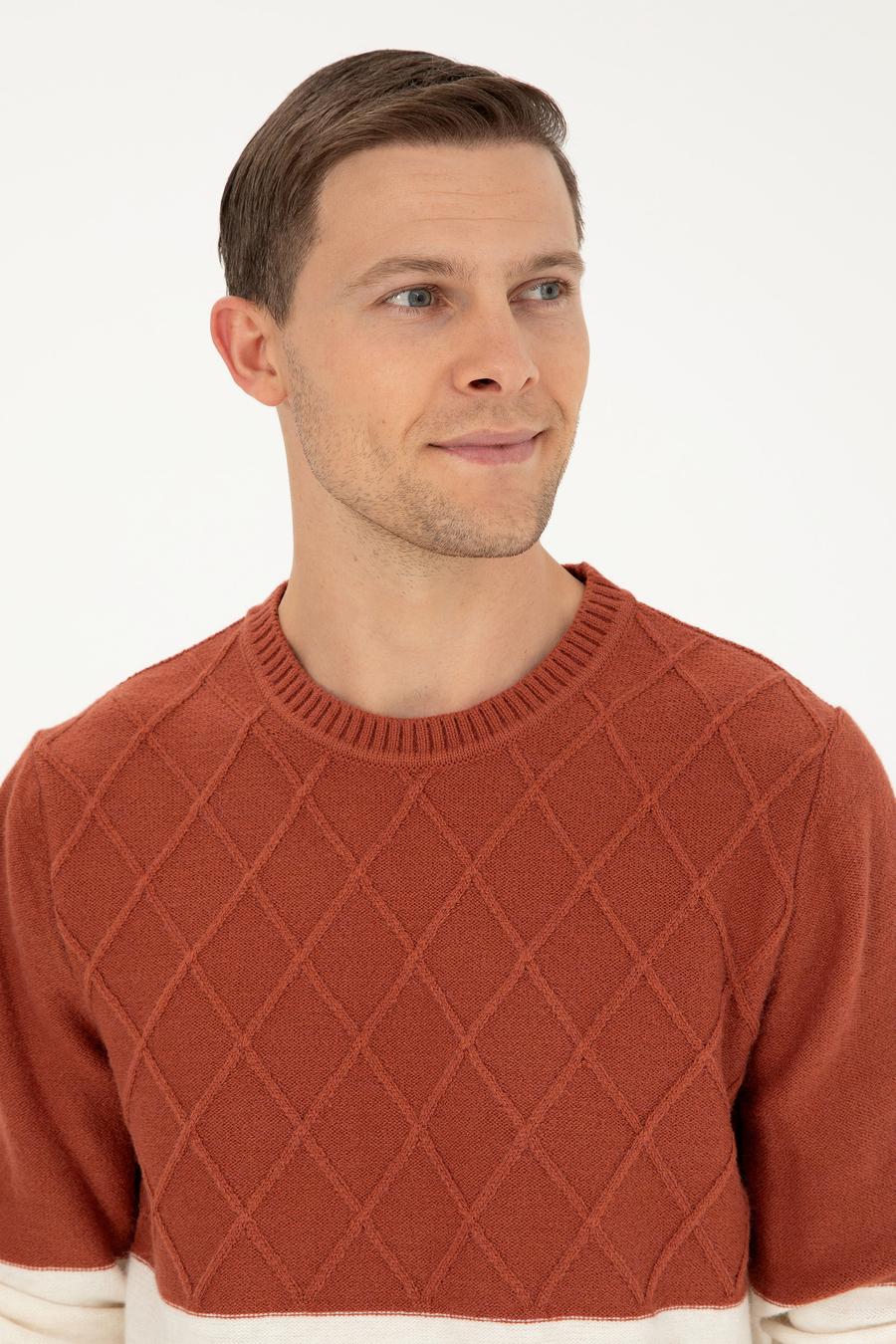 Kiremit Slim Fit Bisiklet Yaka Triko Kazak - 50292568023