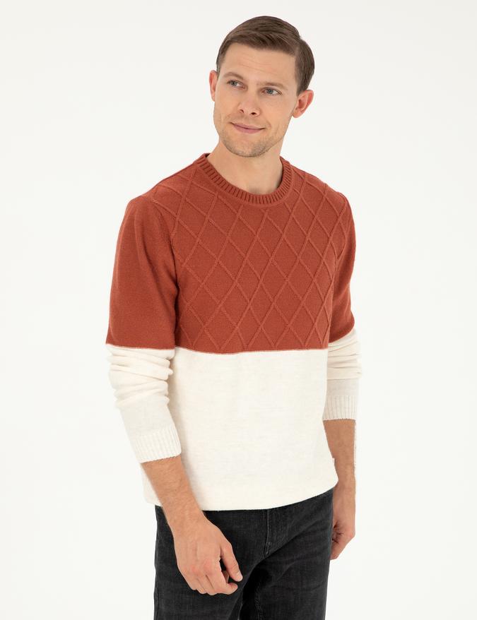 Kiremit Slim Fit Bisiklet Yaka Triko Kazak