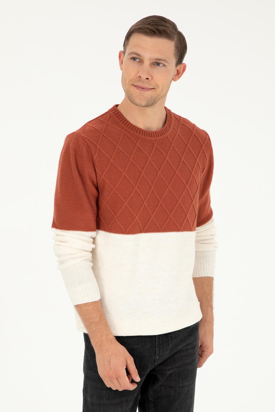 Kiremit Slim Fit Bisiklet Yaka Triko Kazak - 50292568023
