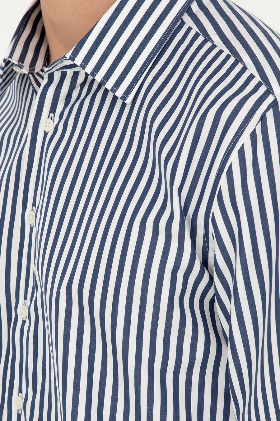 Lacivert Slim Fit Pamuklu Çizgili Gömlek - 50291360007