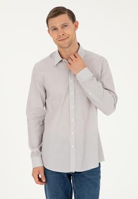 Kahverengi Slim Fit Pamuklu Çizgili Gömlek