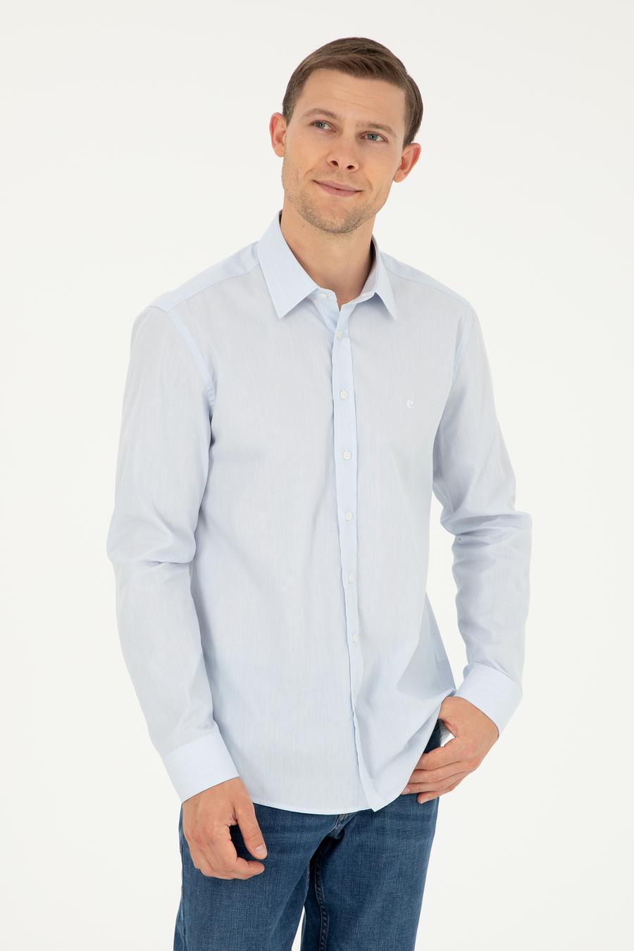 Mavi Slim Fit Pamuklu Çizgili Gömlek - 50291352029