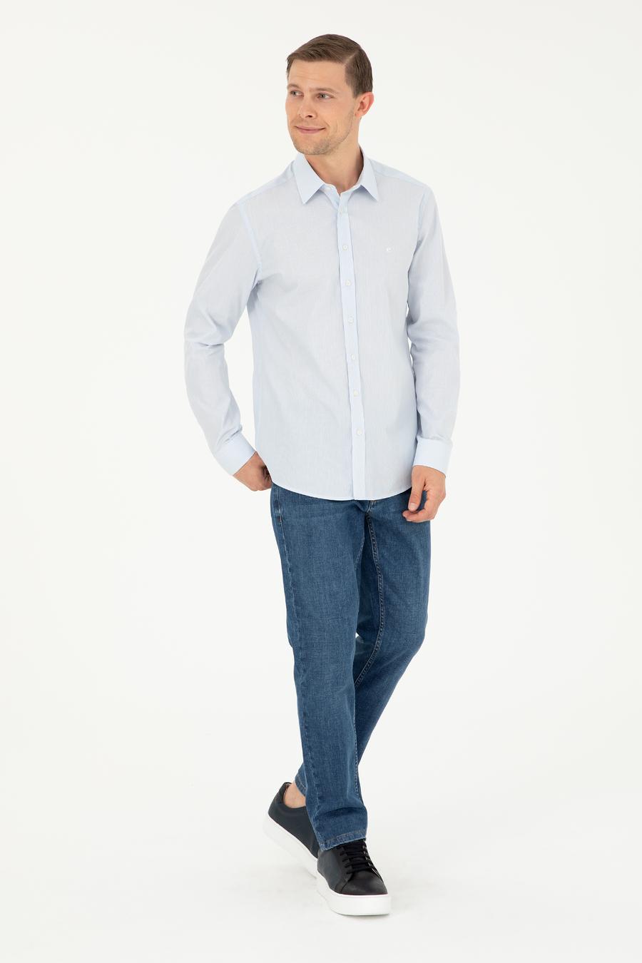 Mavi Slim Fit Pamuklu Çizgili Gömlek - 50291352029