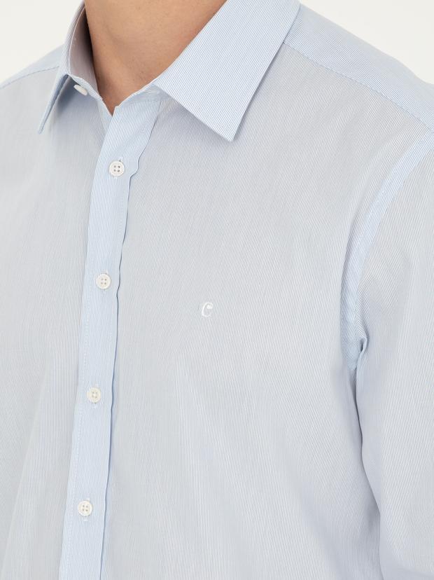 Mavi Slim Fit Pamuklu Çizgili Gömlek