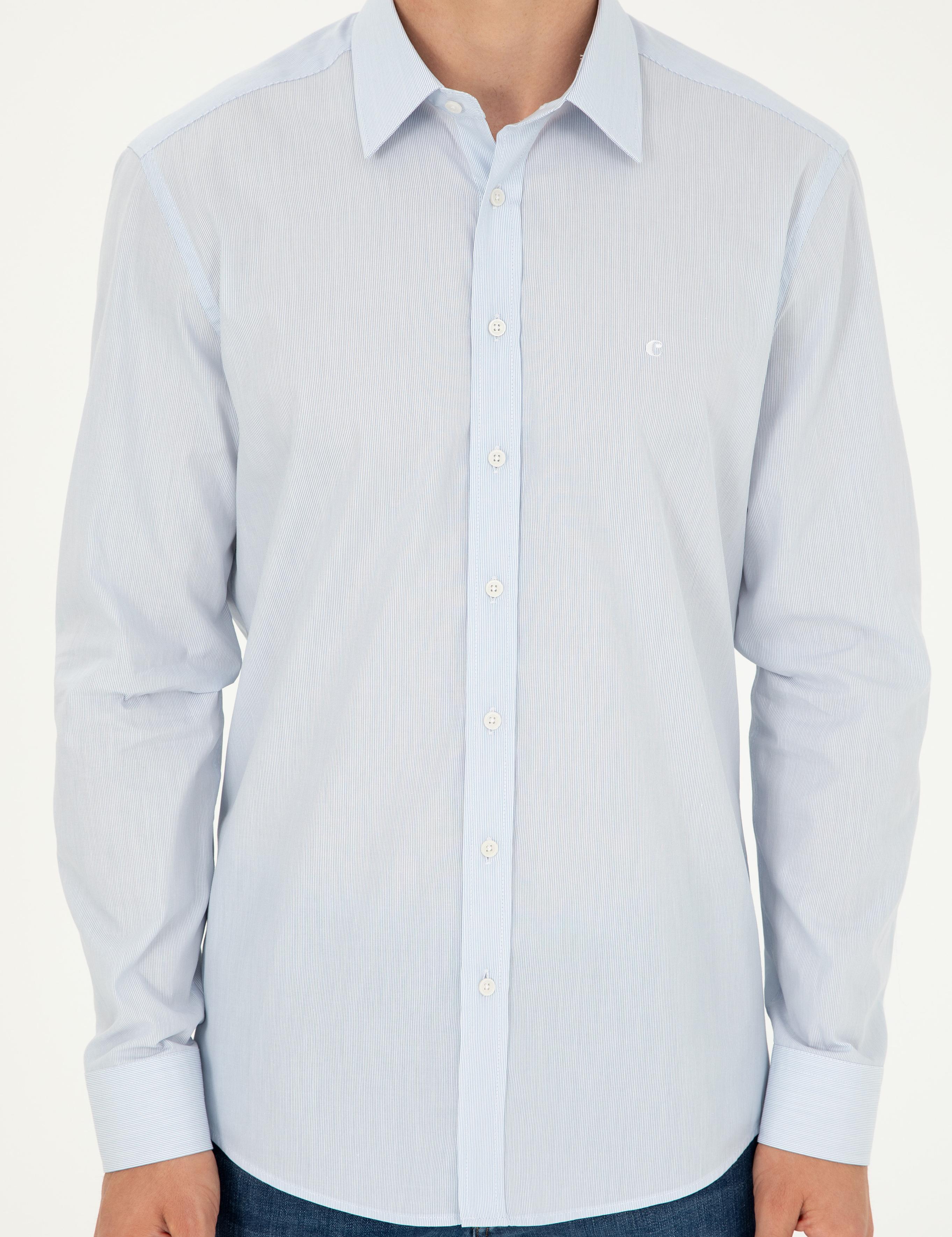 Mavi Slim Fit Pamuklu Çizgili Gömlek - 50291352029