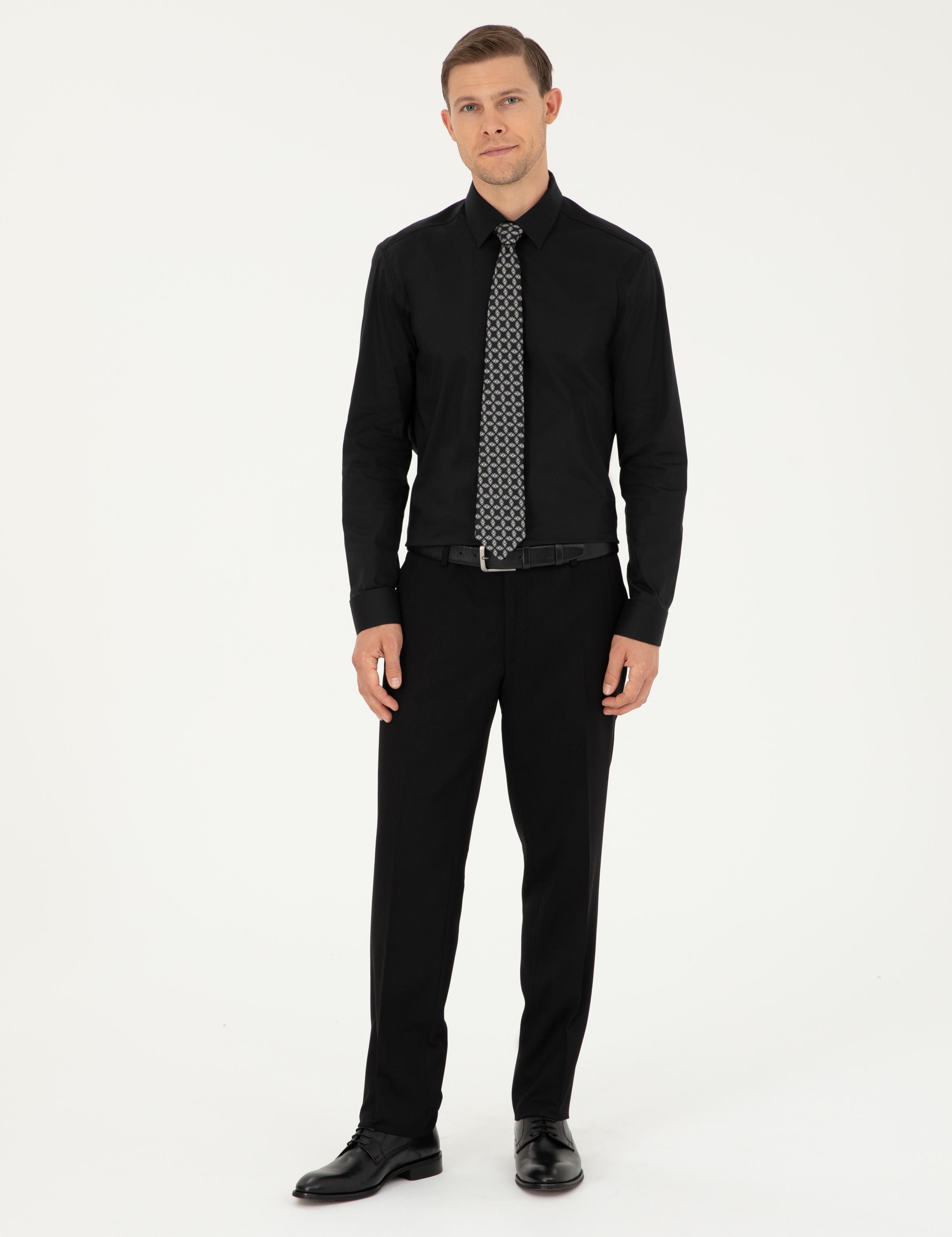 Siyah Slim Fit Pamuk Karışımlı Klasik Gömlek - 50292265039