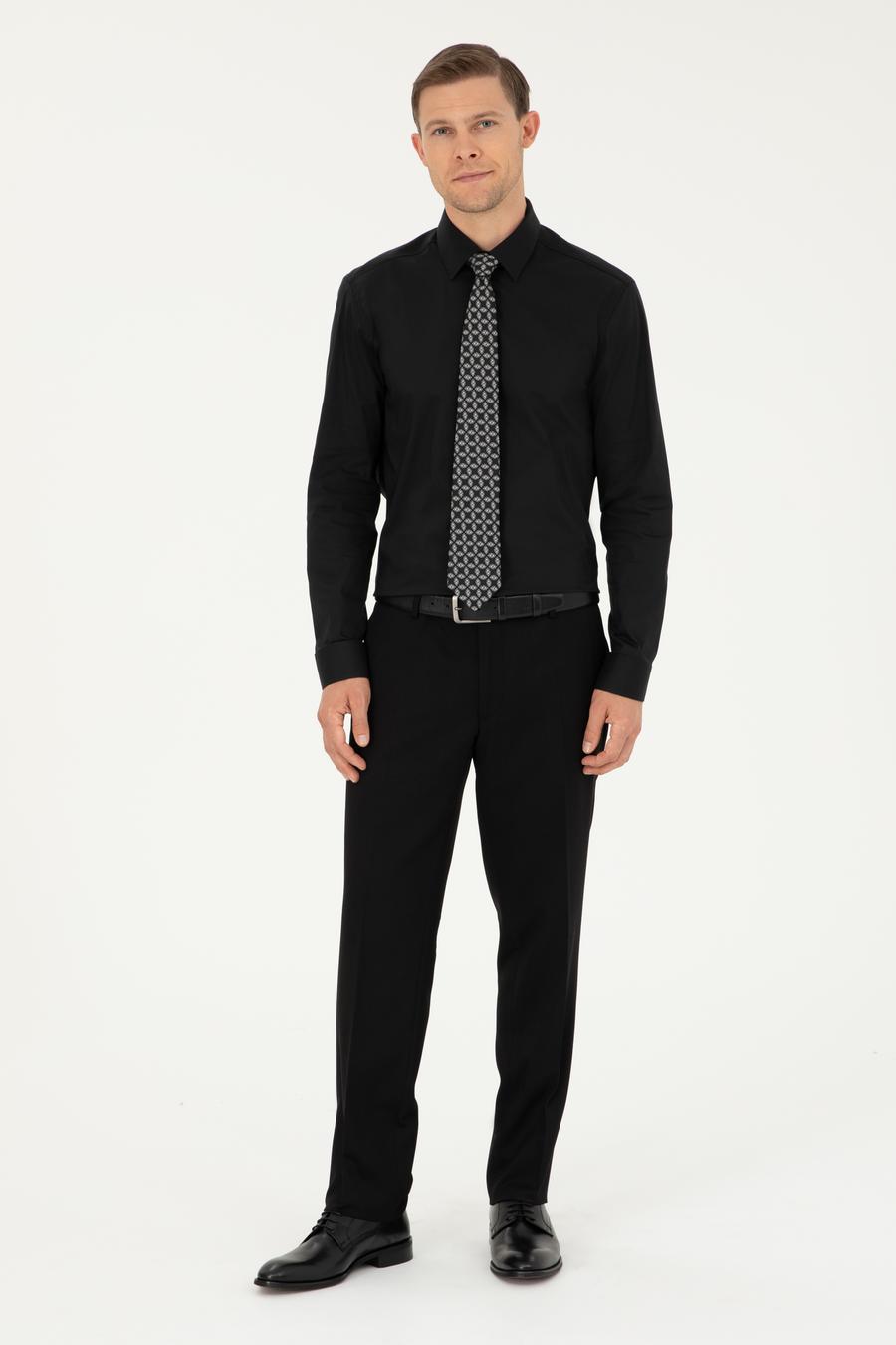 Siyah Slim Fit Pamuk Karışımlı Klasik Gömlek - 50292265039