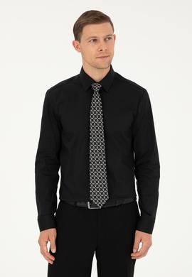 Siyah Slim Fit Pamuk Karışımlı Klasik Gömlek