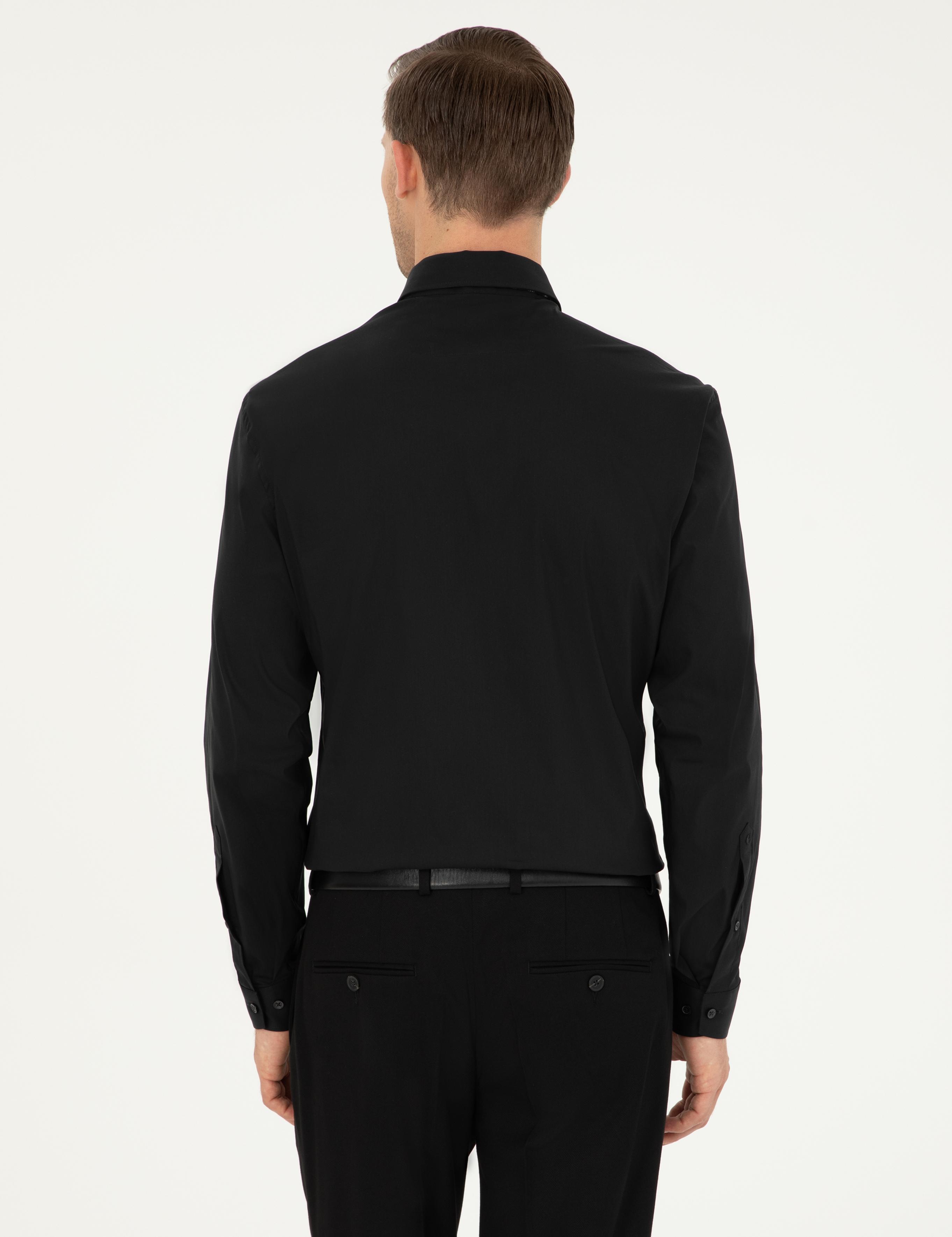 Siyah Slim Fit Pamuk Karışımlı Klasik Gömlek - 50292265039