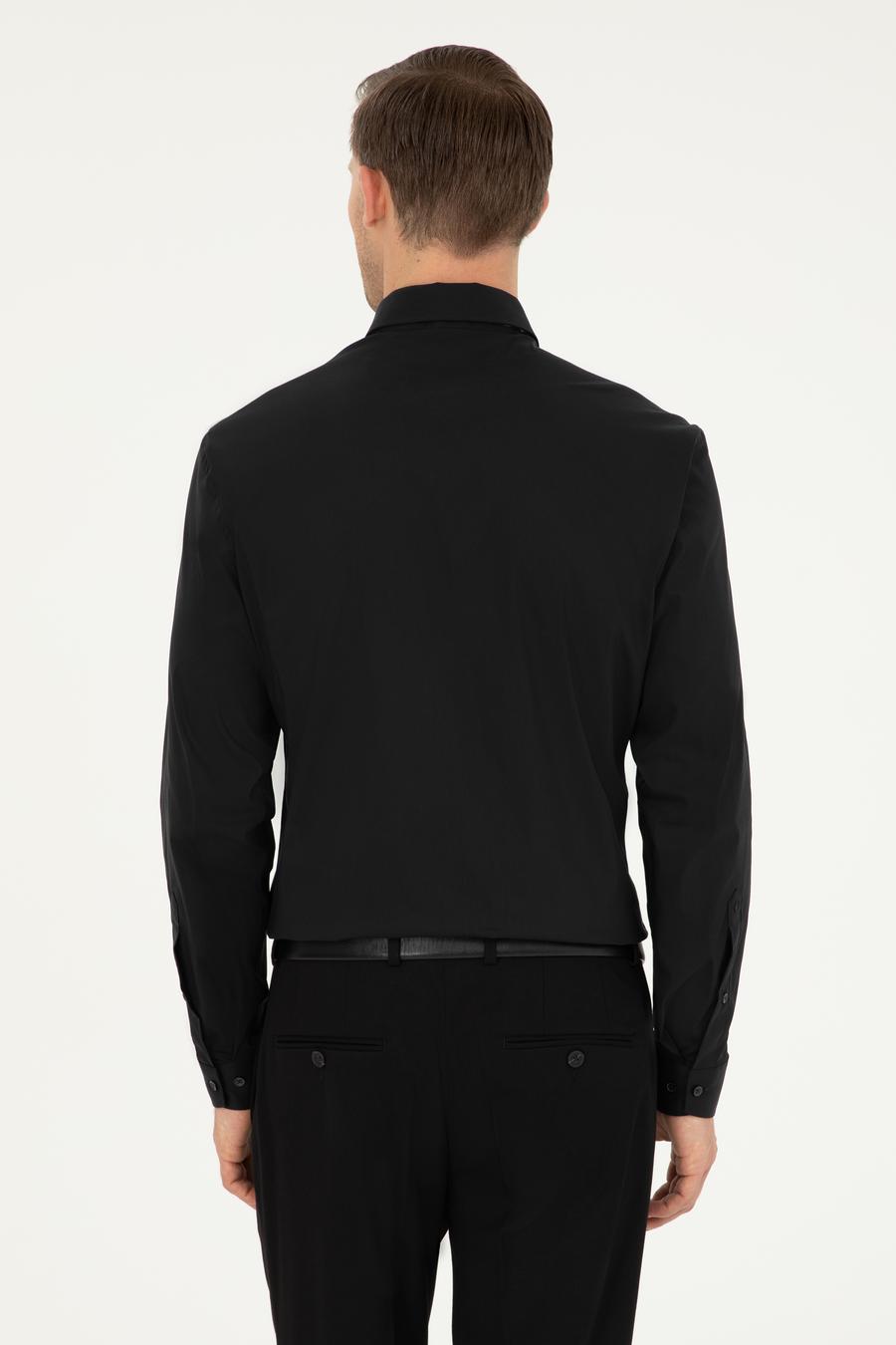 Siyah Slim Fit Pamuk Karışımlı Klasik Gömlek - 50292265039