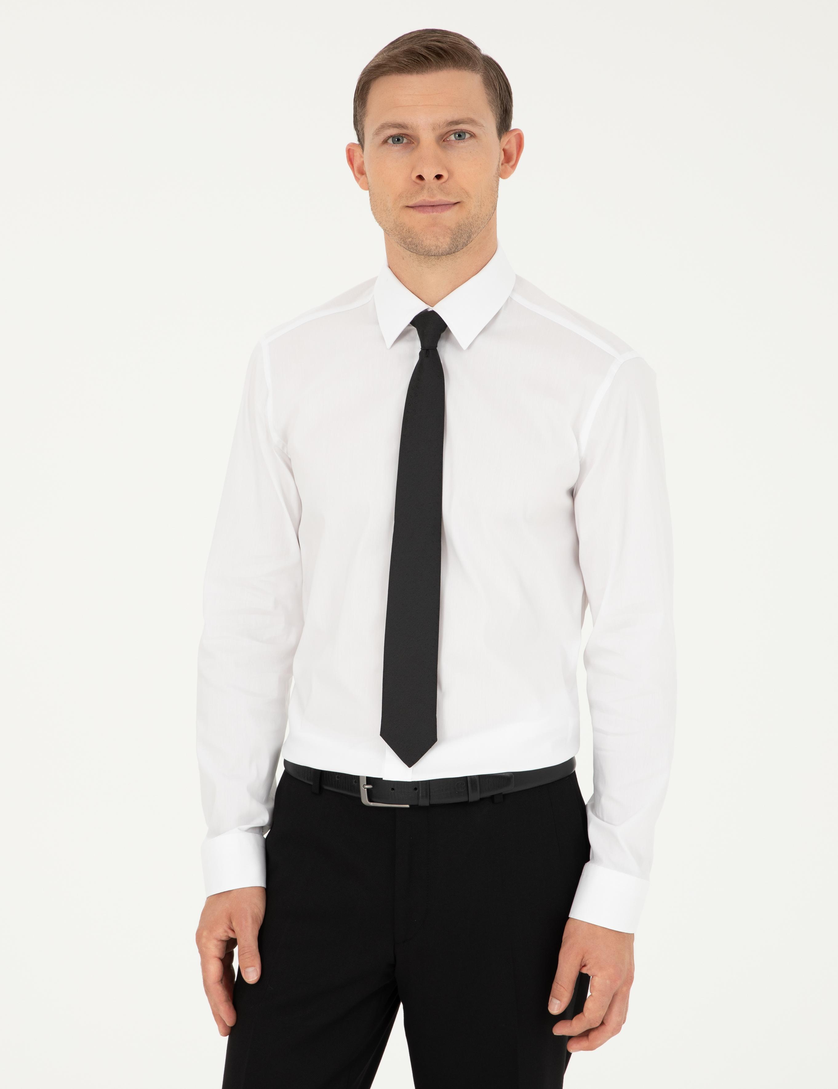 Beyaz Slim Fit Pamuk Karışımlı Klasik Gömlek - 50292265009