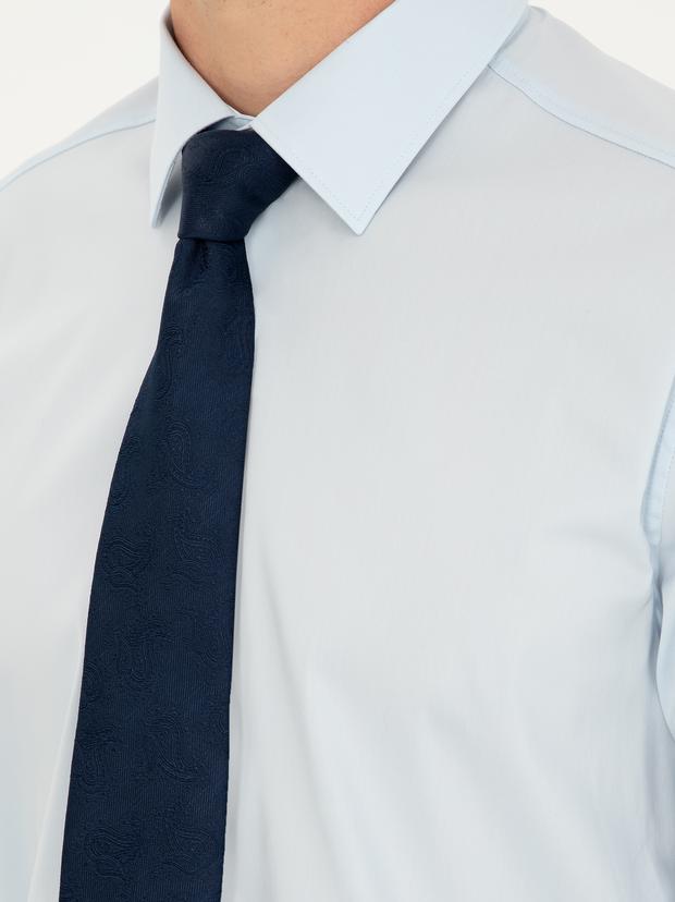 Açık Mavi Slim Fit Pamuk Karışımlı Klasik Gömlek