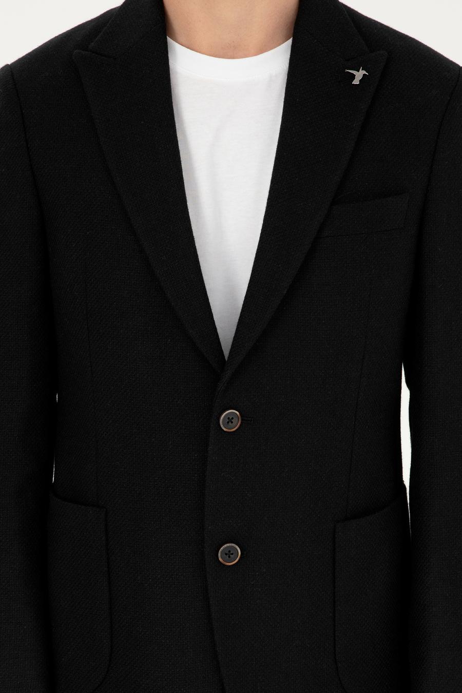 Siyah Slim Fit Yün Karışımlı Blazer Ceket - 50296586018