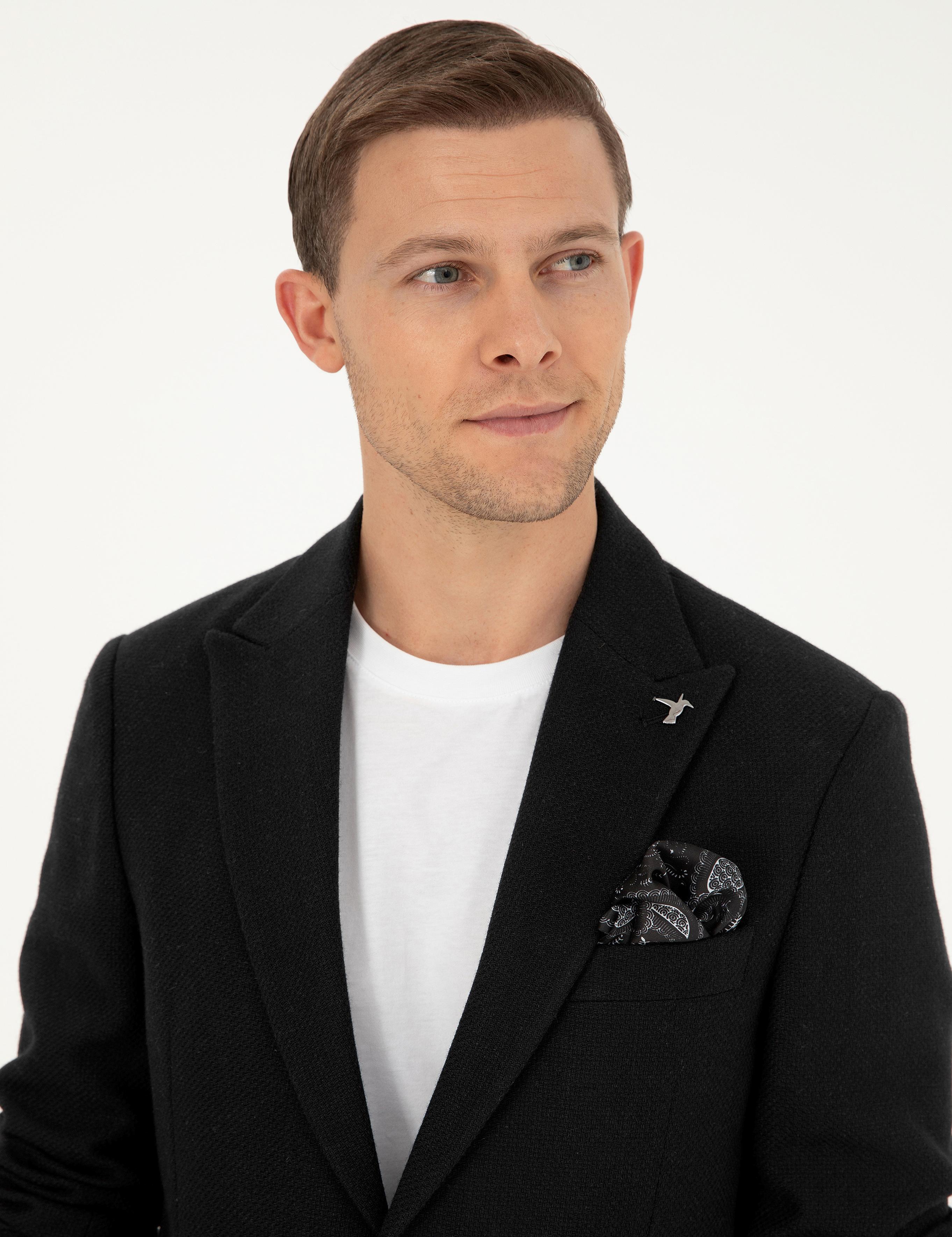 Siyah Slim Fit Yün Karışımlı Blazer Ceket - 50296586018